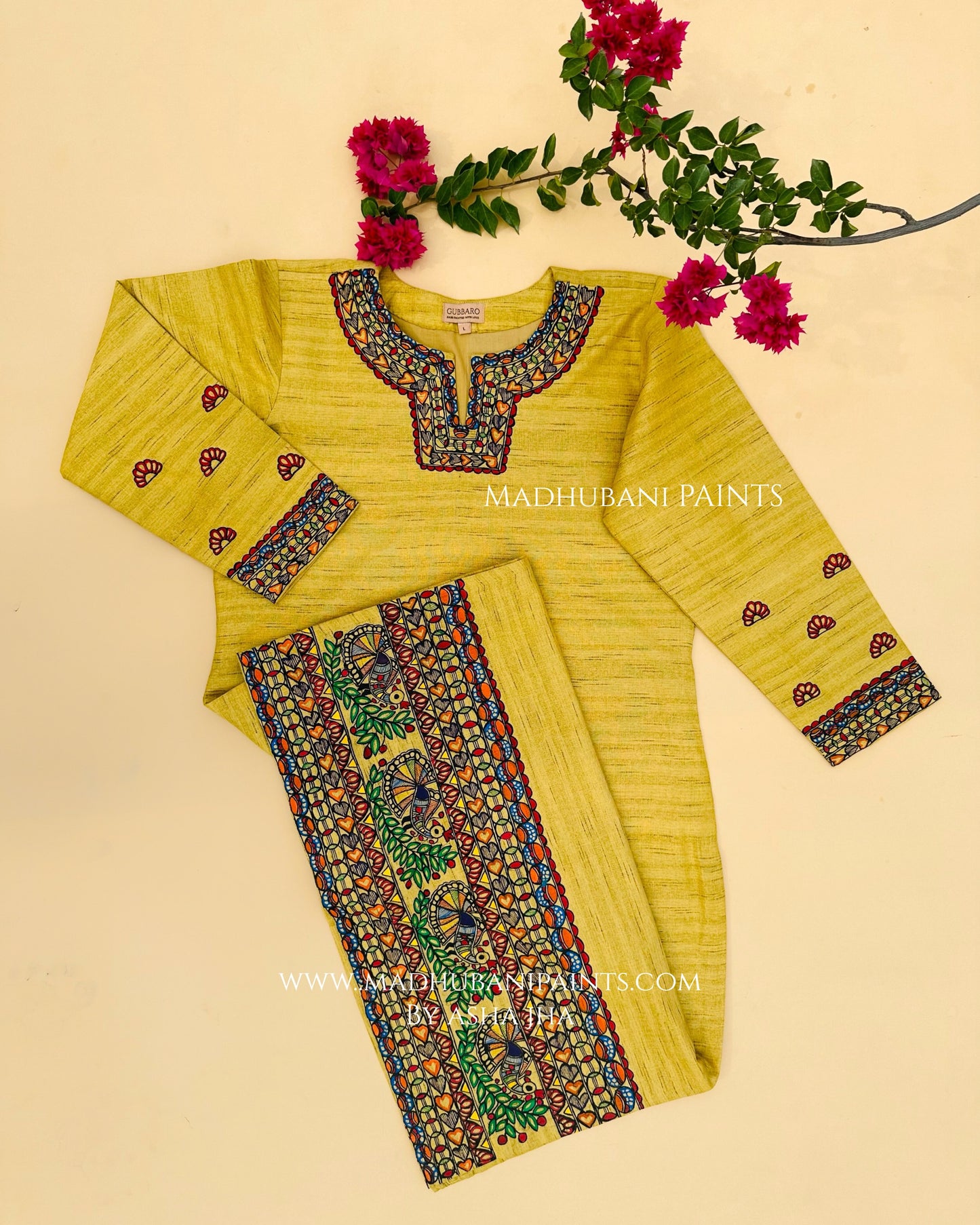 MANOHAR Handloom Hand-painted Madhubani Cotton Stitched Kurta