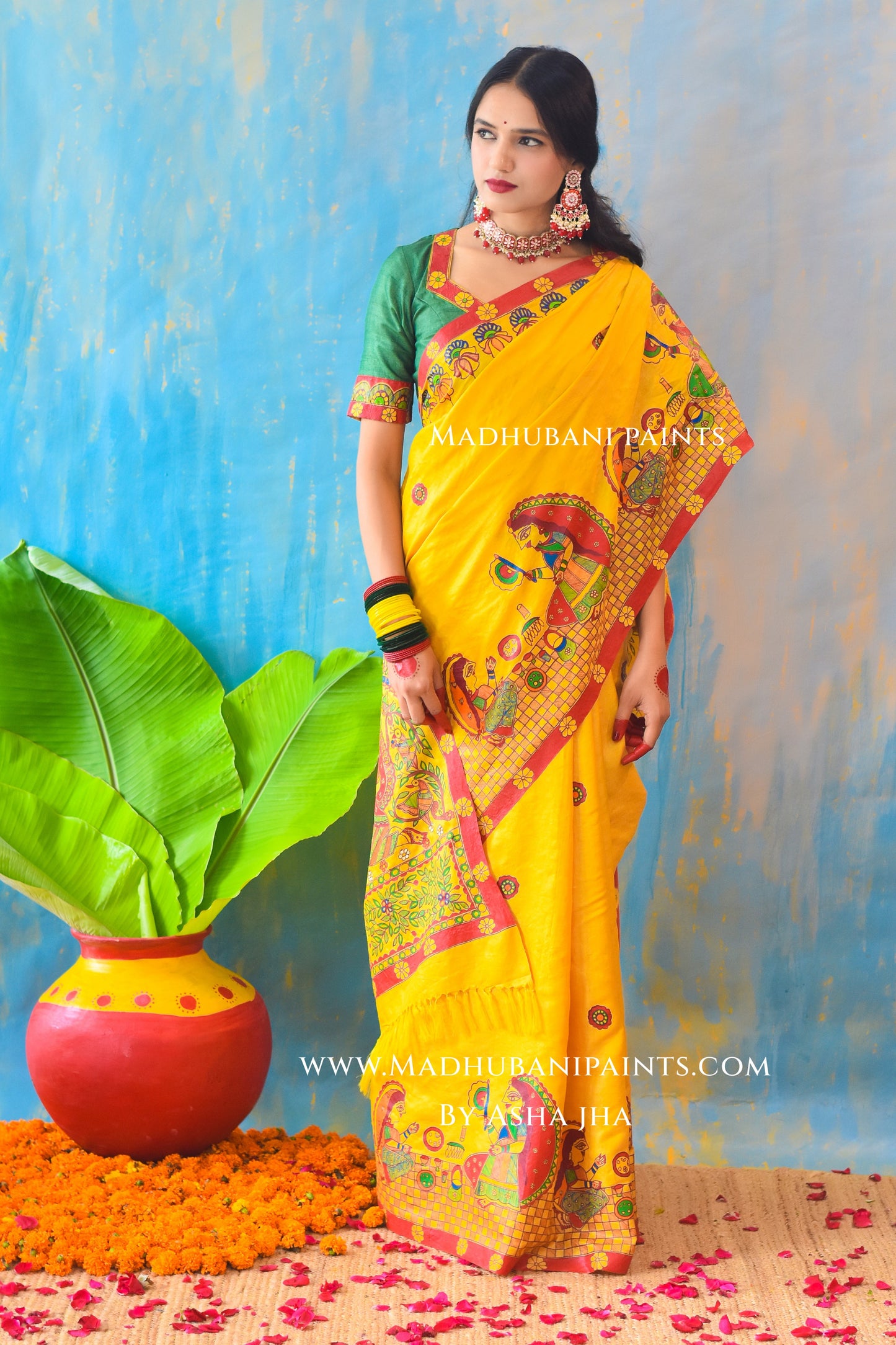 KUMARI BHOJAN Hand-painted Tussar Silk Saree Blouse Set