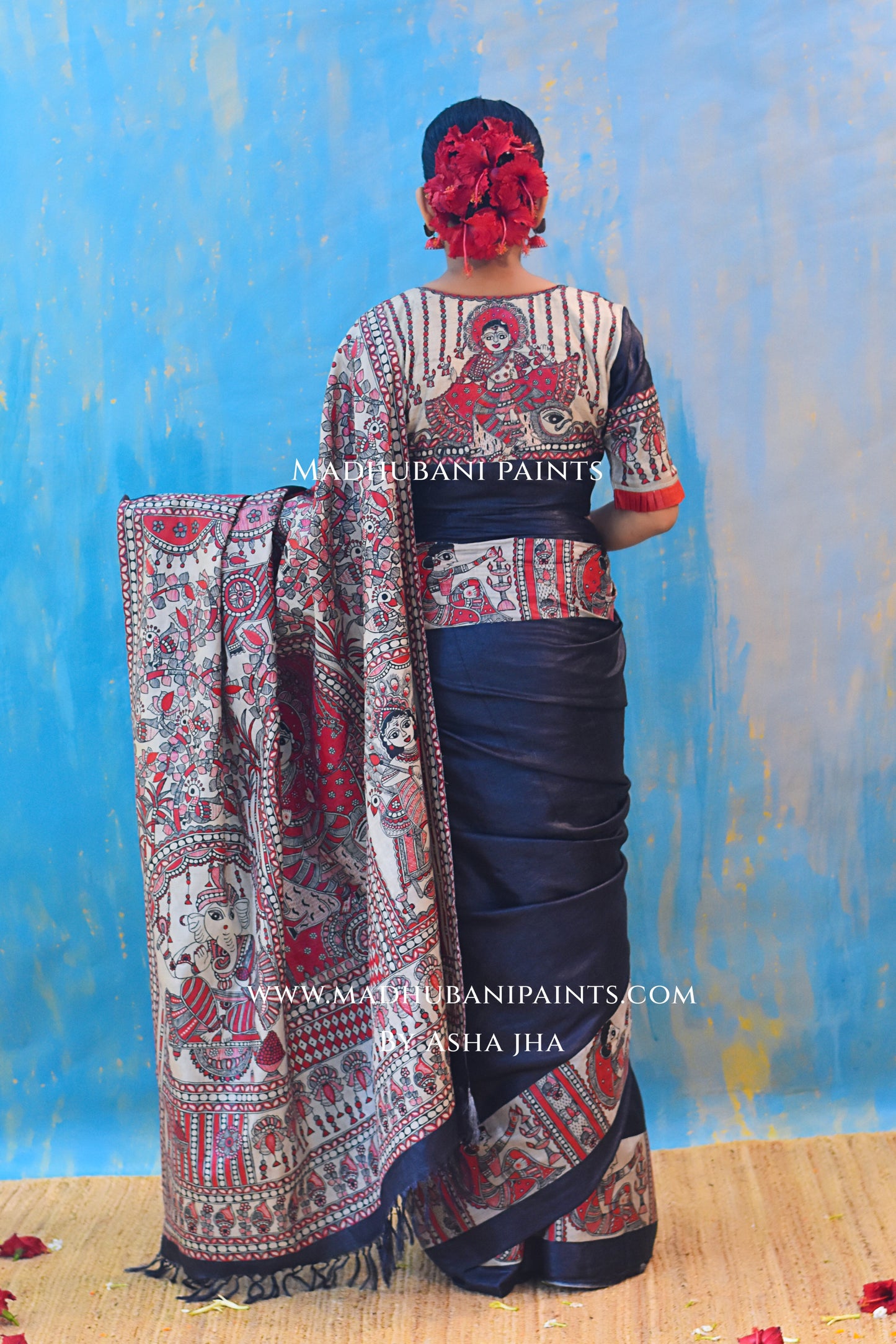 SHAMBHAVI Hand-painted Tussar Silk Saree Blouse Set
