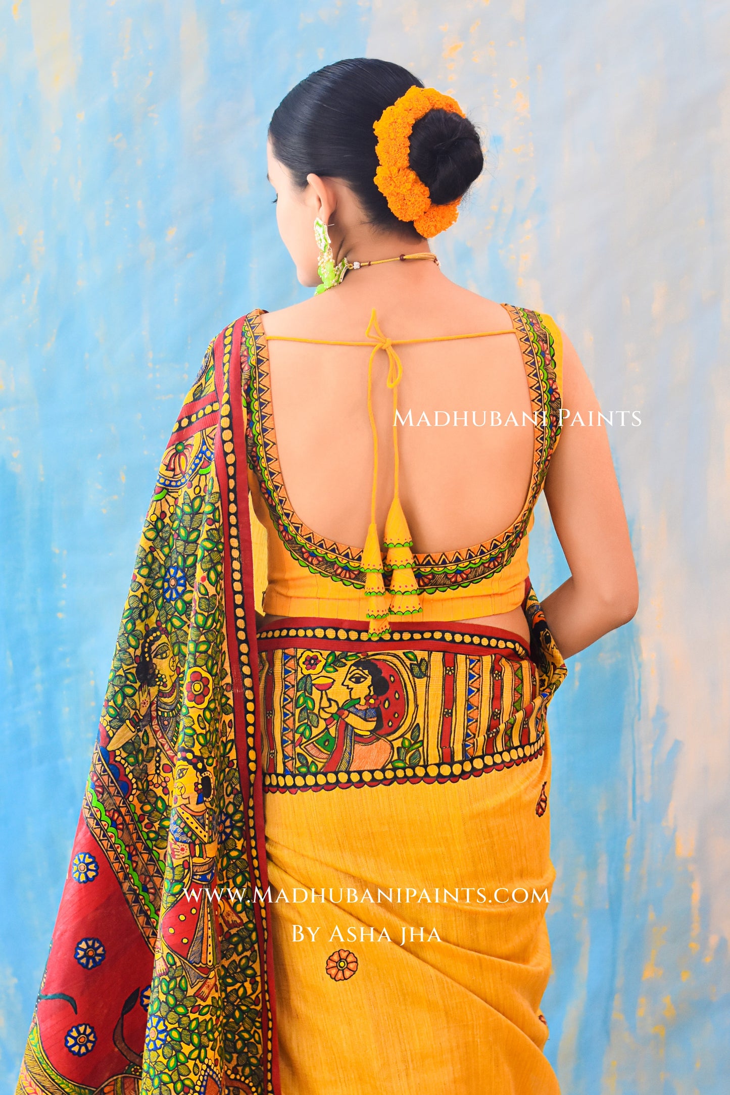 KAMESHWARI Madhubani Hand-painted Chanderi Silk Saree Blouse Set
