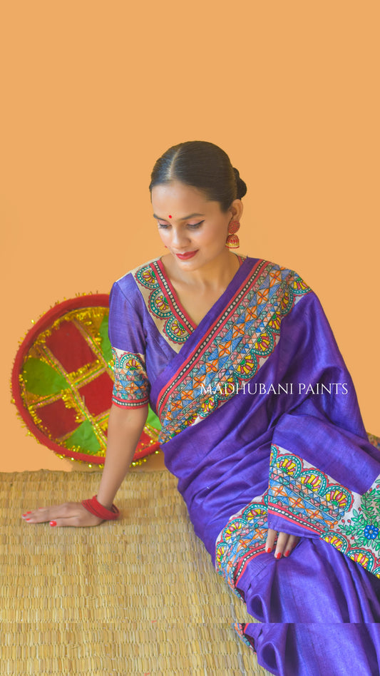 'MANOHARA' Tussar Silk Hand-Painted Madhubani Saree