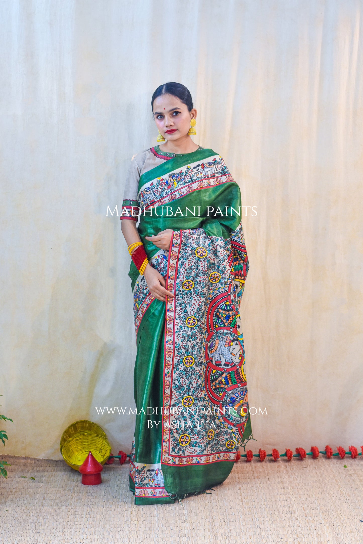'HARIYALI' Handpainted Madhubani Tussar Silk Saree