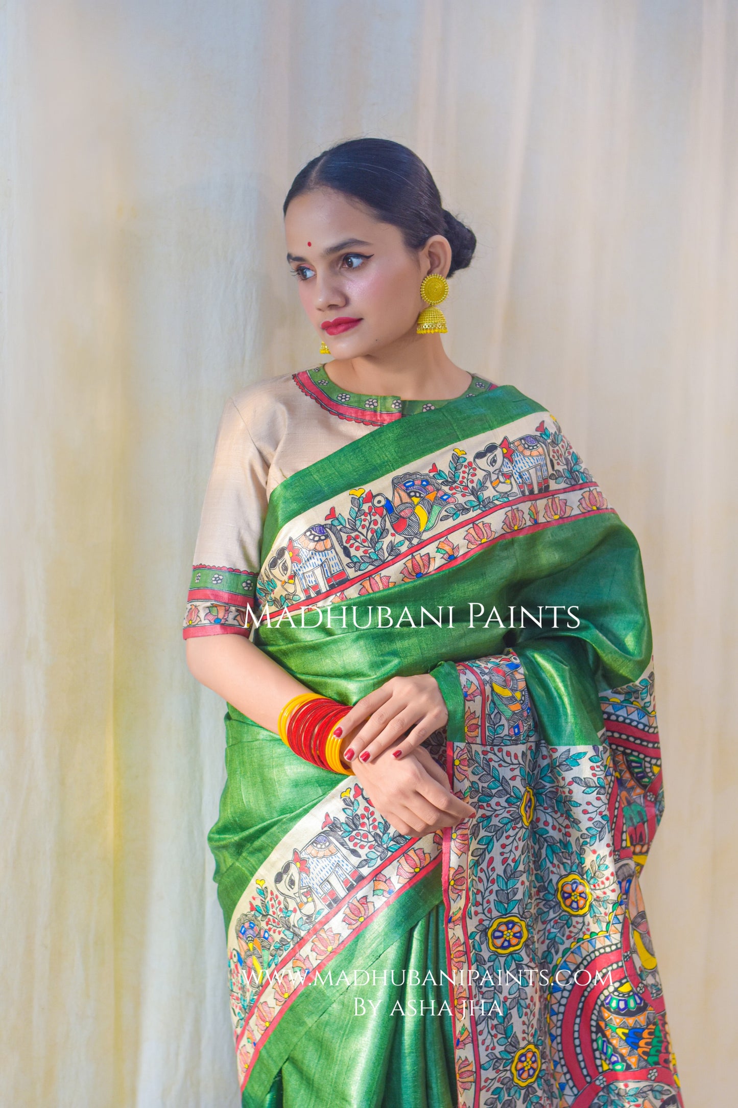 'HARIYALI' Handpainted Madhubani Tussar Silk Saree