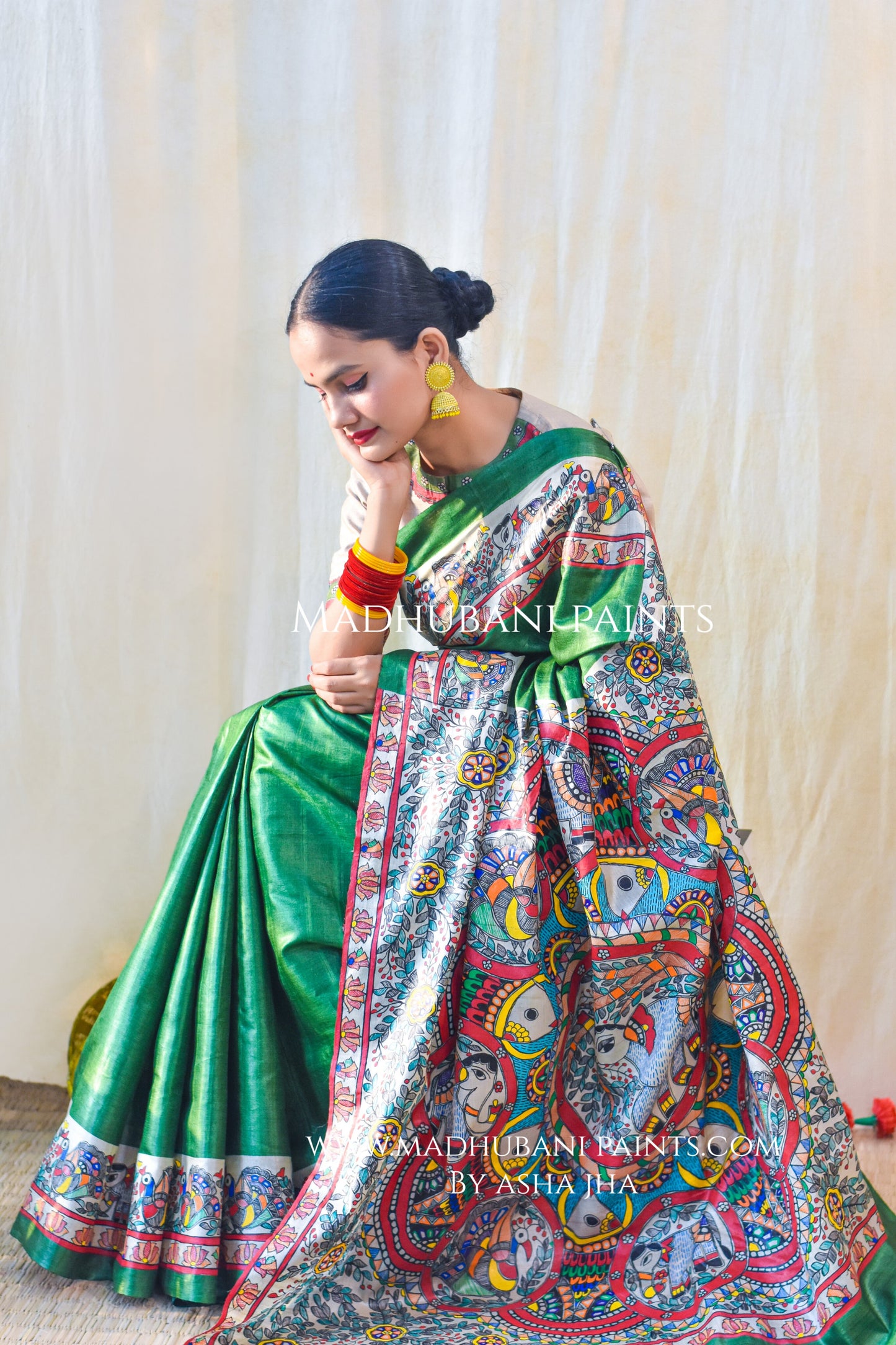 'HARIYALI' Handpainted Madhubani Tussar Silk Saree
