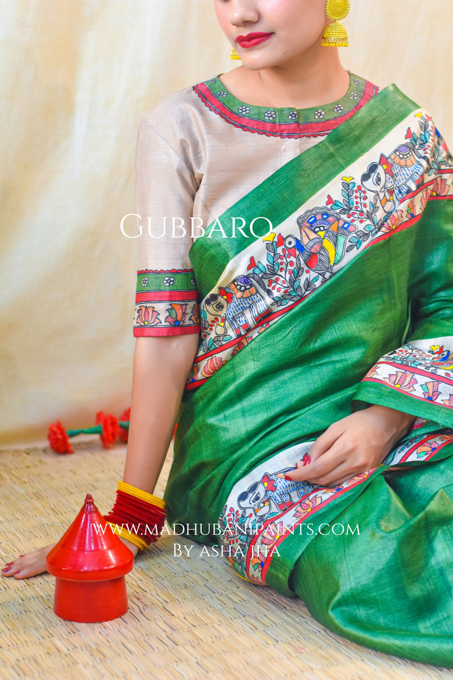 'HARIYALI' Handpainted Madhubani Tussar Silk Saree