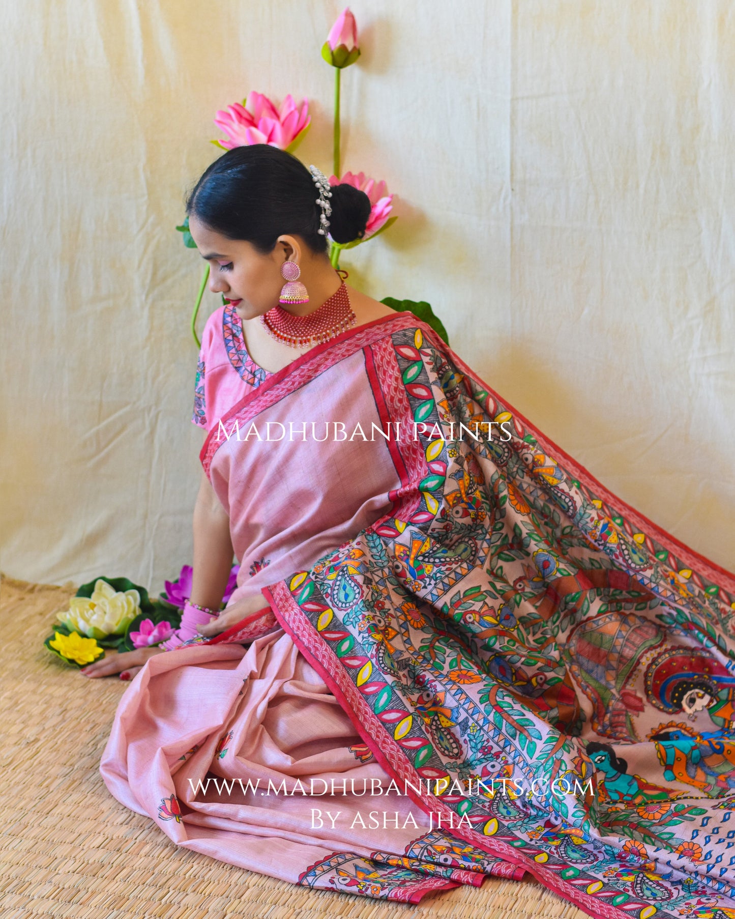 'KEVAT PREM'  Handpainted Madhubani Tussar Silk Saree