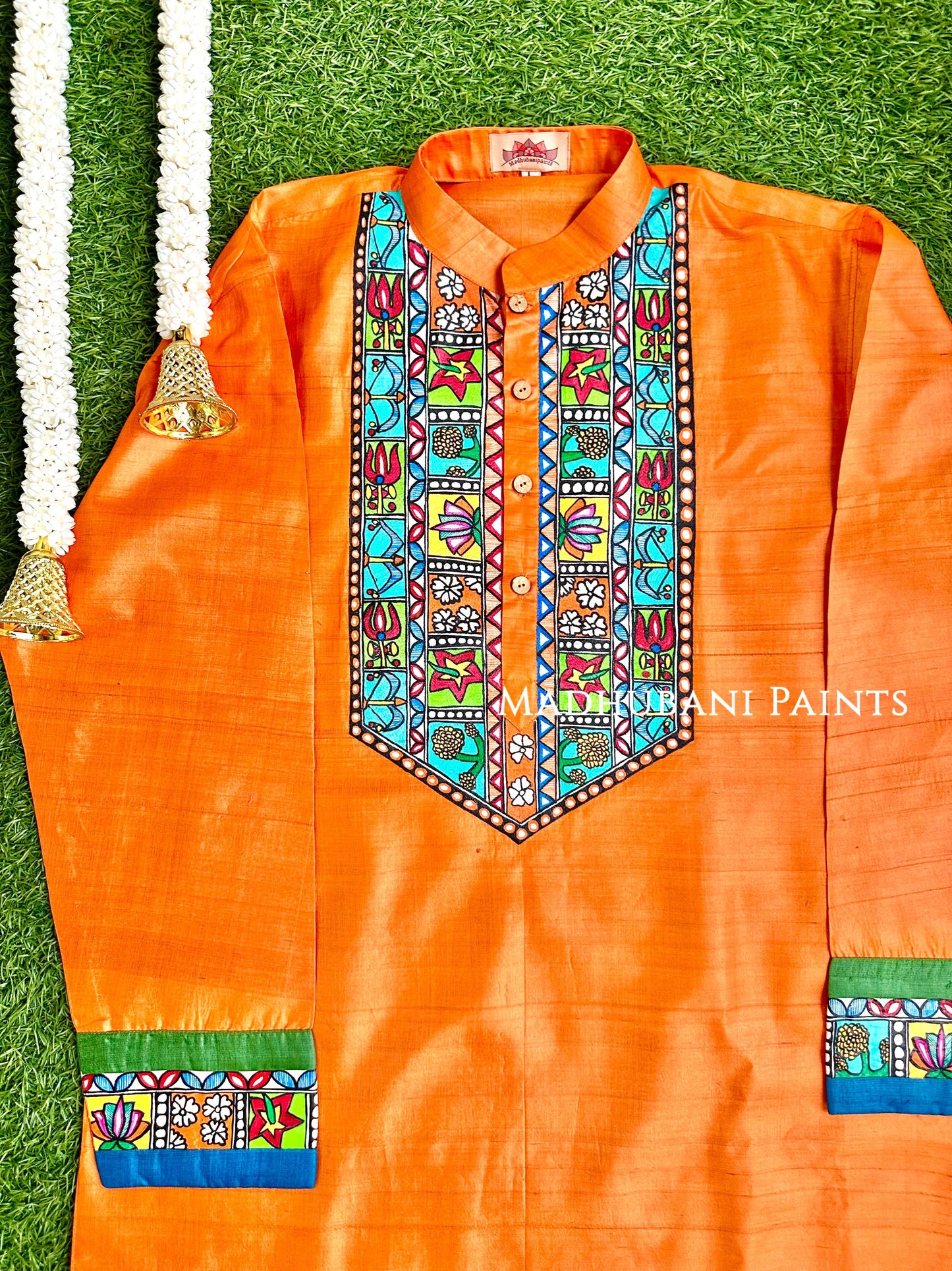 BHARAT KA DUSSEHRA Hand-painted Handloom Orange Men's Tussar Silk Kurta