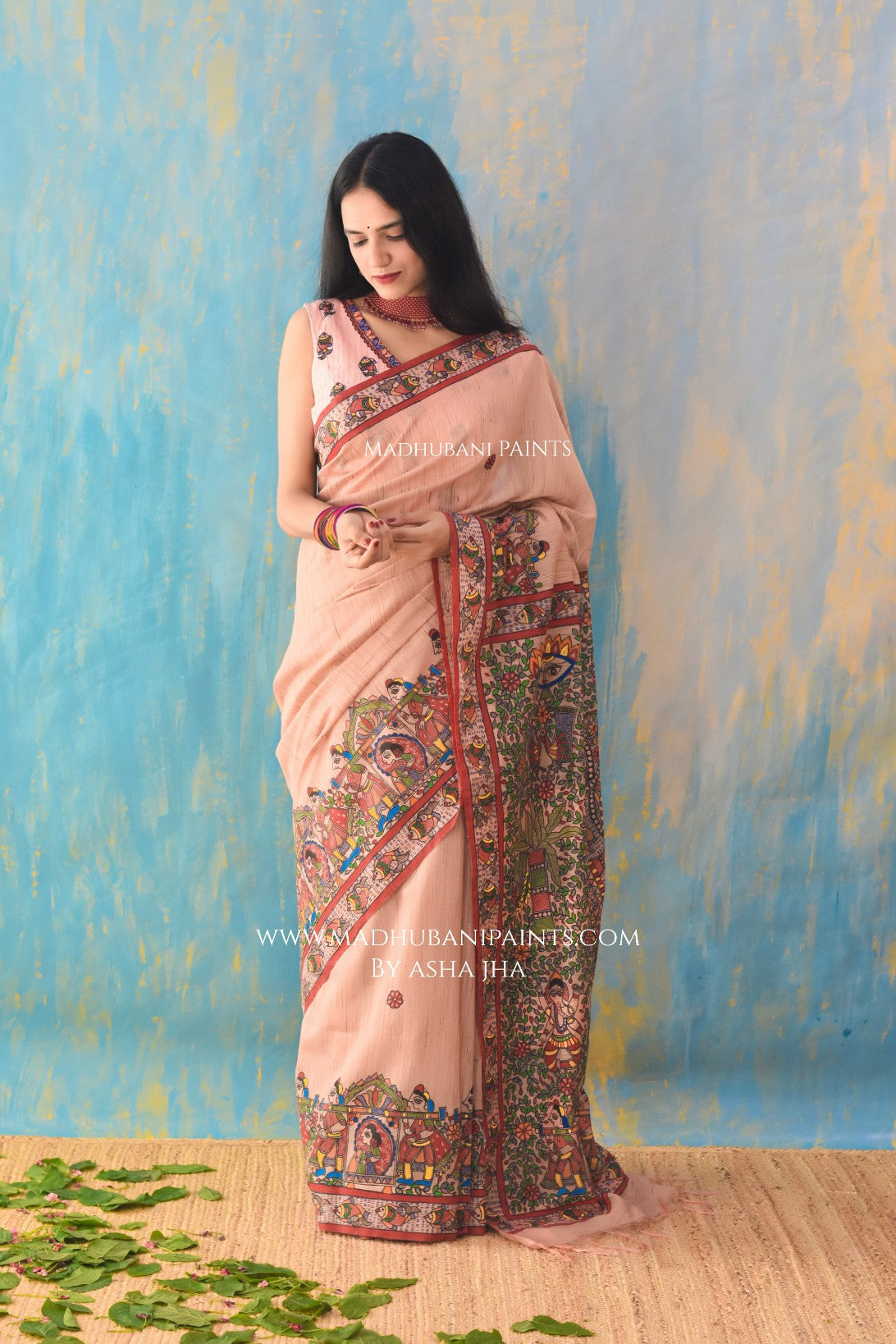 Mithila K Kohbar Handpainted Madhubani Chanderi Saree