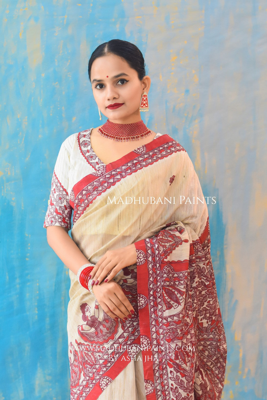 LAAL GUDIYA Hand-painted Madhubani Chanderi Saree
