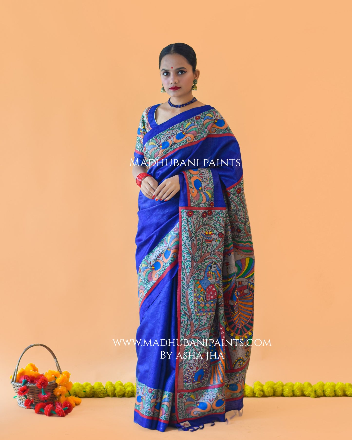 'MANMOHANA' Madhubani Hand-painted Tussar Silk Saree