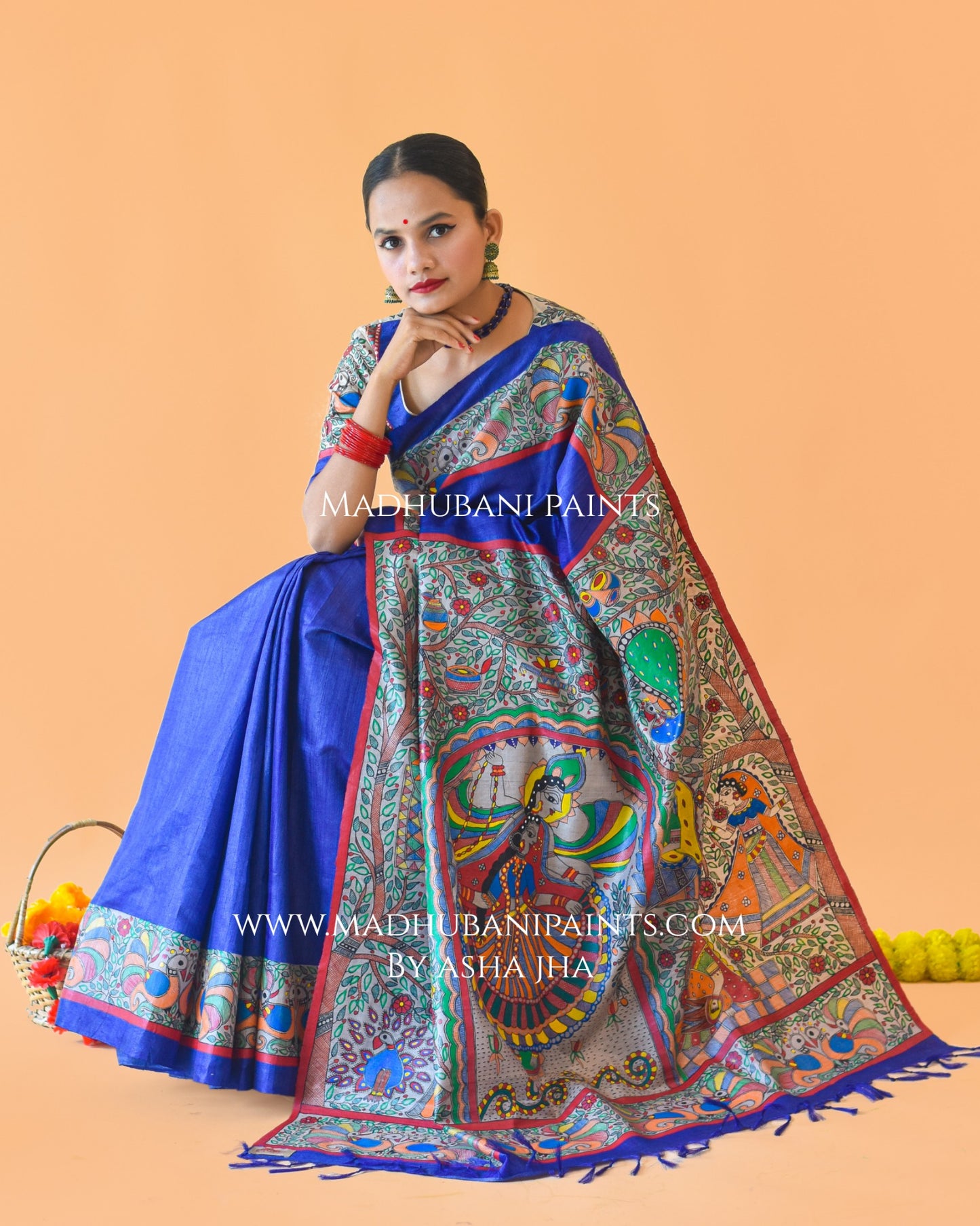 'MANMOHANA' Madhubani Hand-painted Tussar Silk Saree