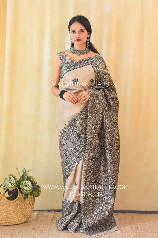 MAYUR MANDALI Handpainted Madhubani Saree