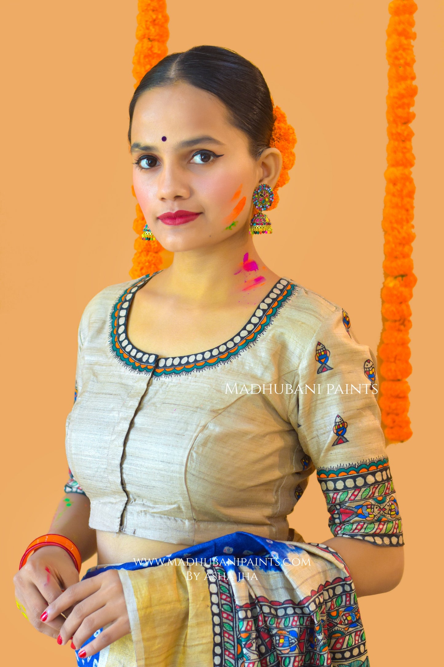 MATSYANGANA Hand-painted Bandhini Madhubani Tussar Silk Blouse