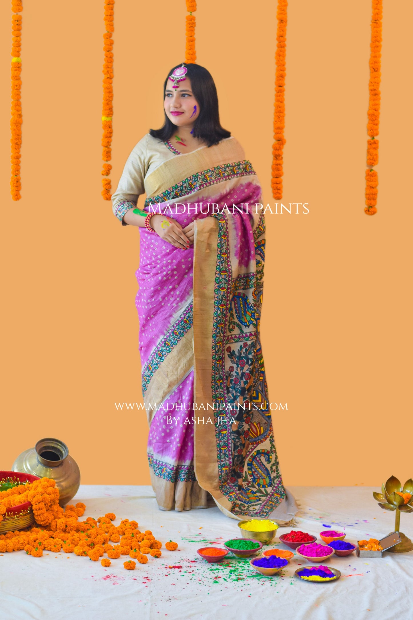 PRAKRITIK MILAN Hand-painted Madhubani Tussar Silk Saree