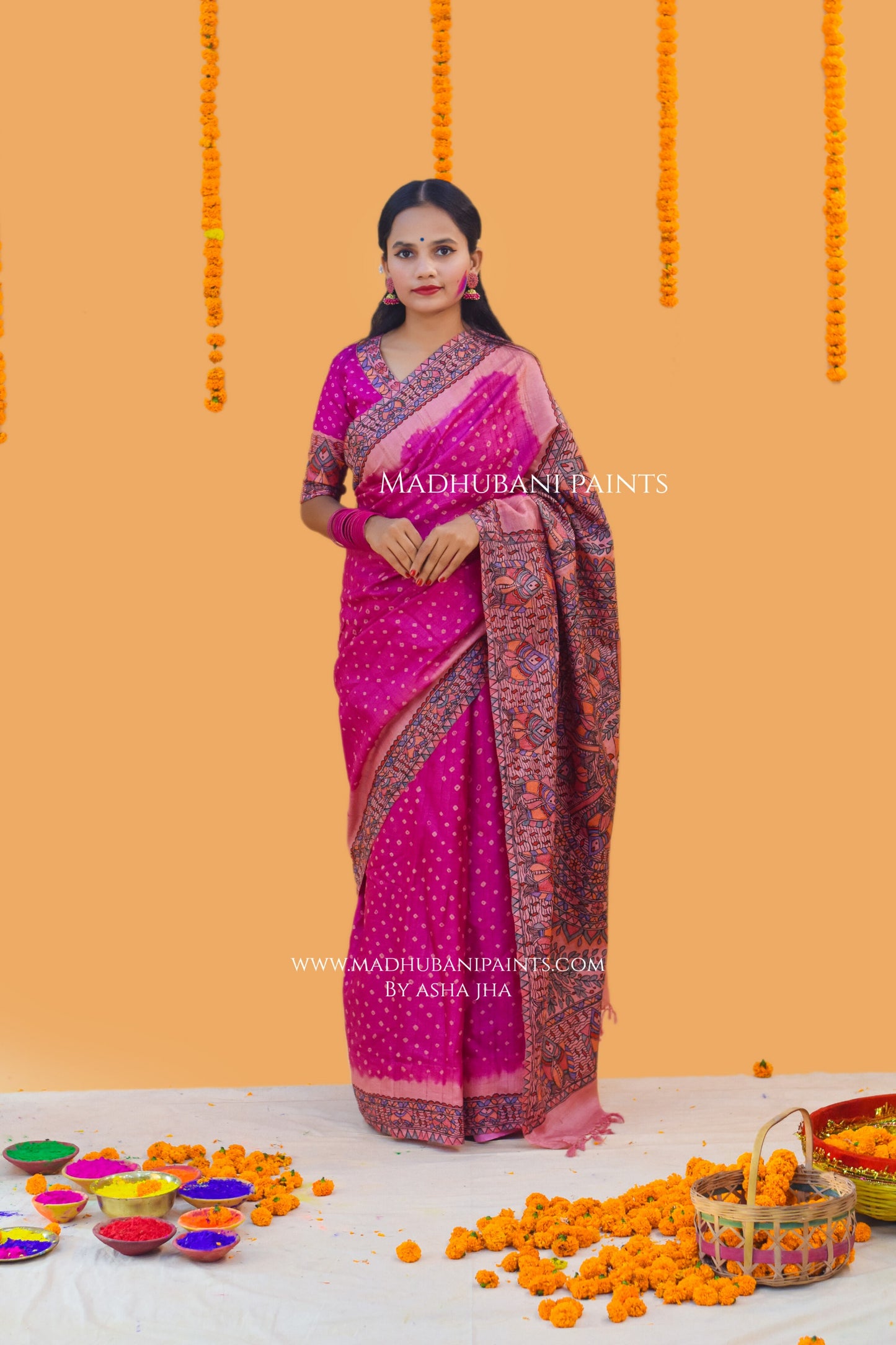 MATSYA BANDHINI MANDALI Hand-painted Madhubani Tussar Silk Saree