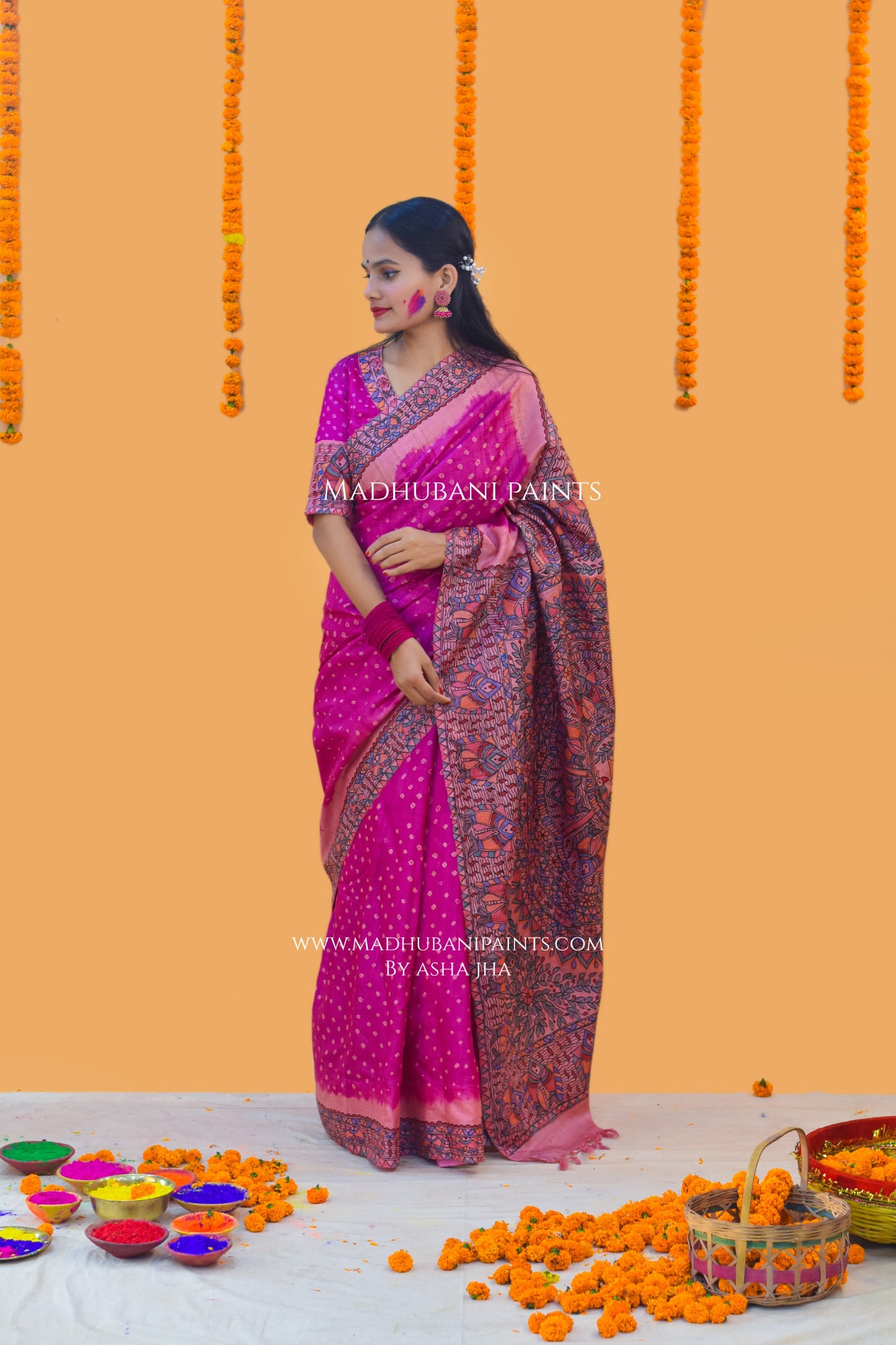 MATSYA BANDHINI MANDALI Hand-painted Madhubani Tussar Silk Saree