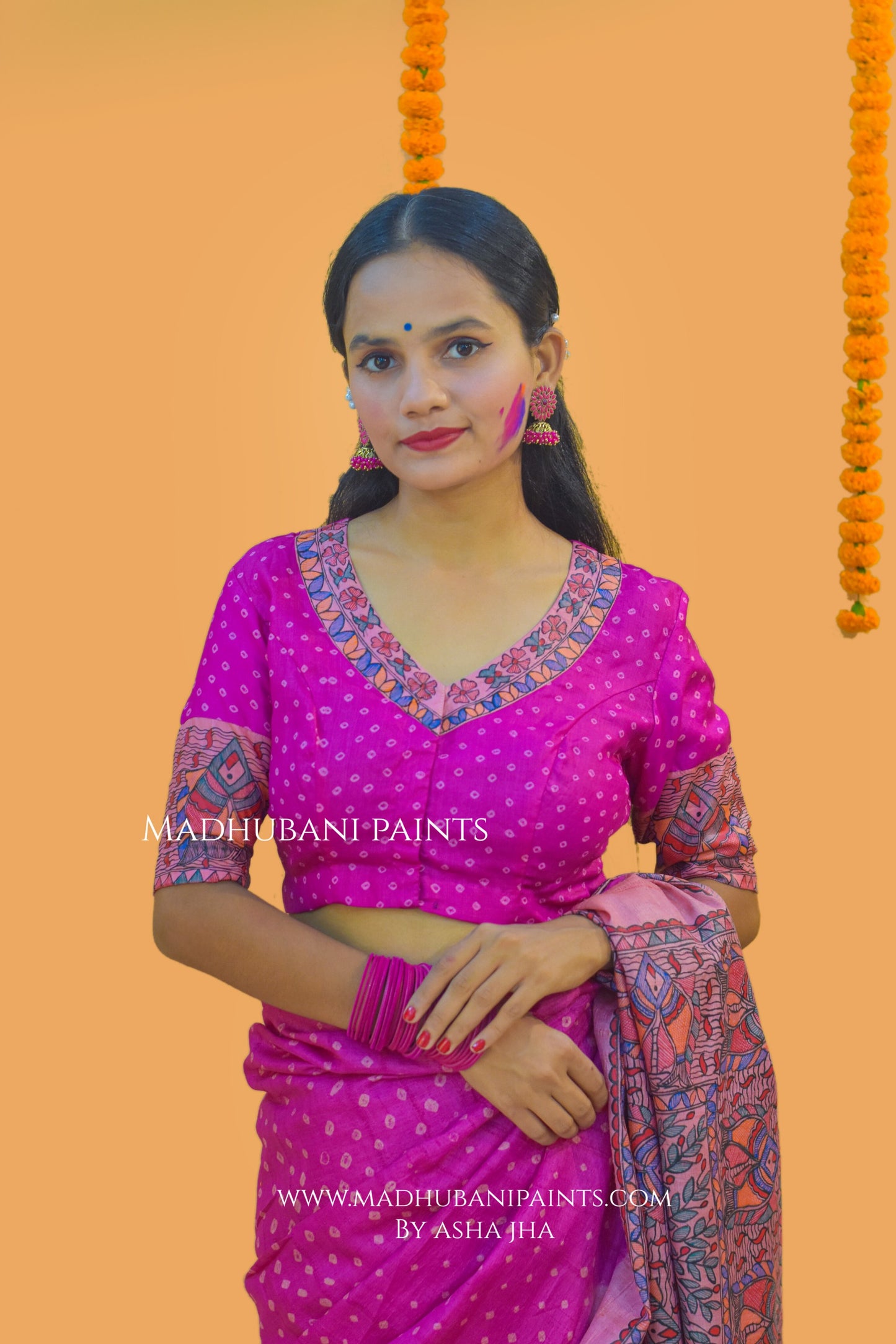 MATSYA BANDHINI MANDALI Hand-painted Madhubani Tussar Silk Blouse