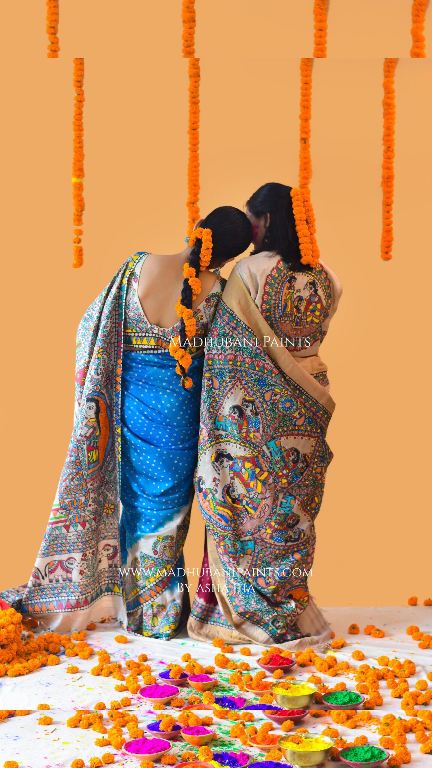 VANDURGA Hand-painted Madhubani Bandhini Saree