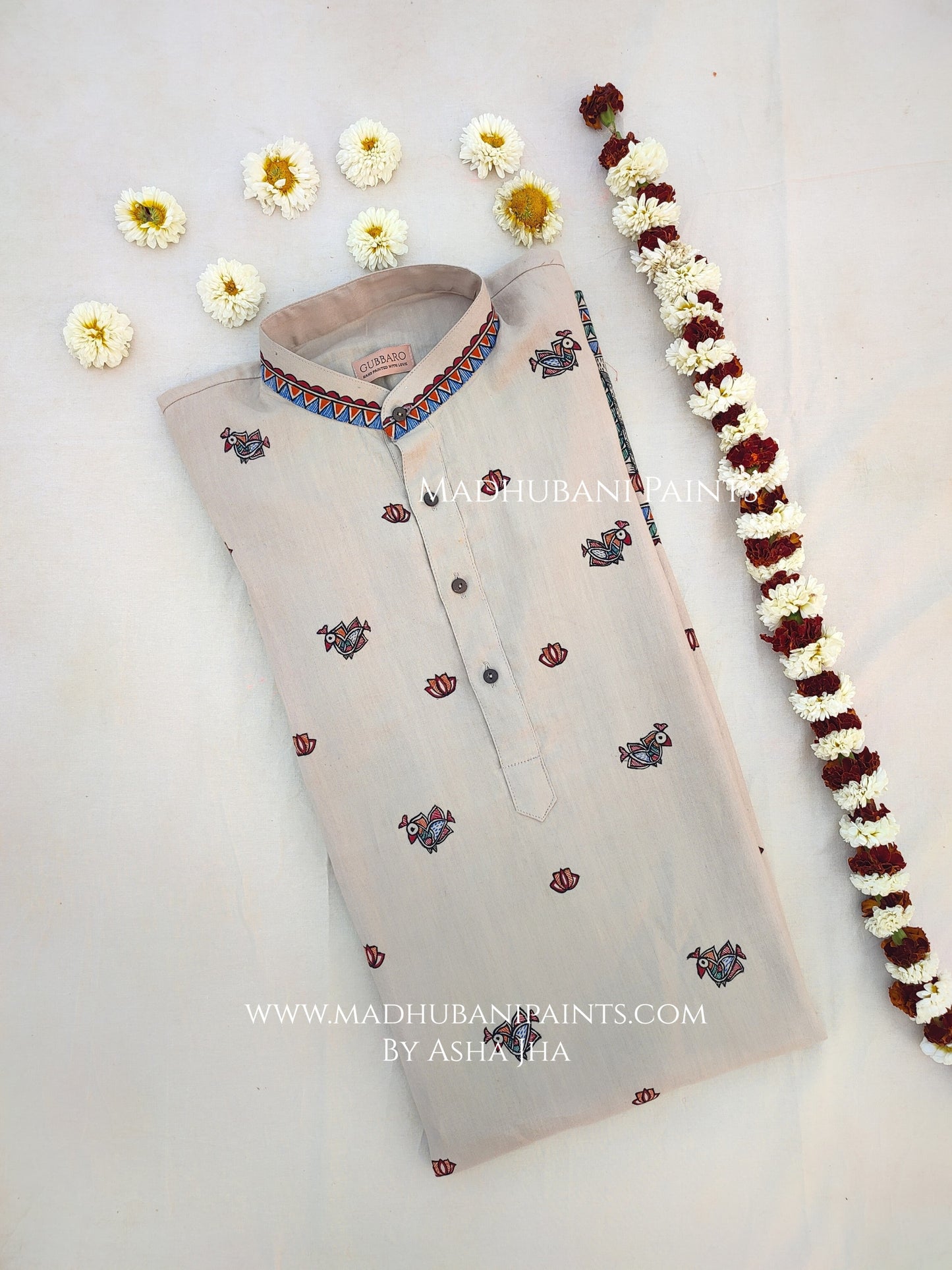 Radha Krishna Mayuri Hand-painted Handloom Men's Cotton Kurta