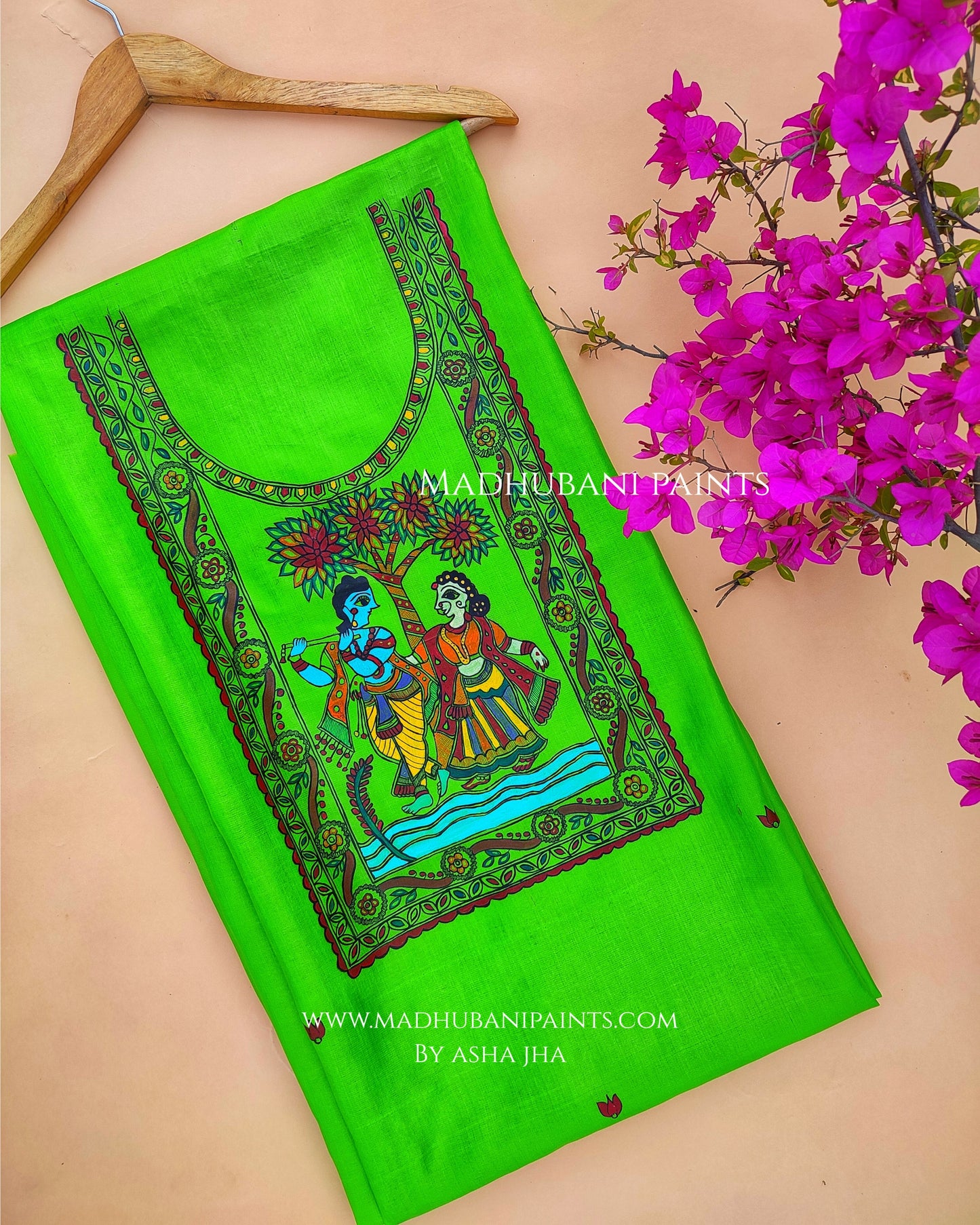 RADHA RAMAN Hand-painted Unstitched Handloom Tussar Silk Kurta