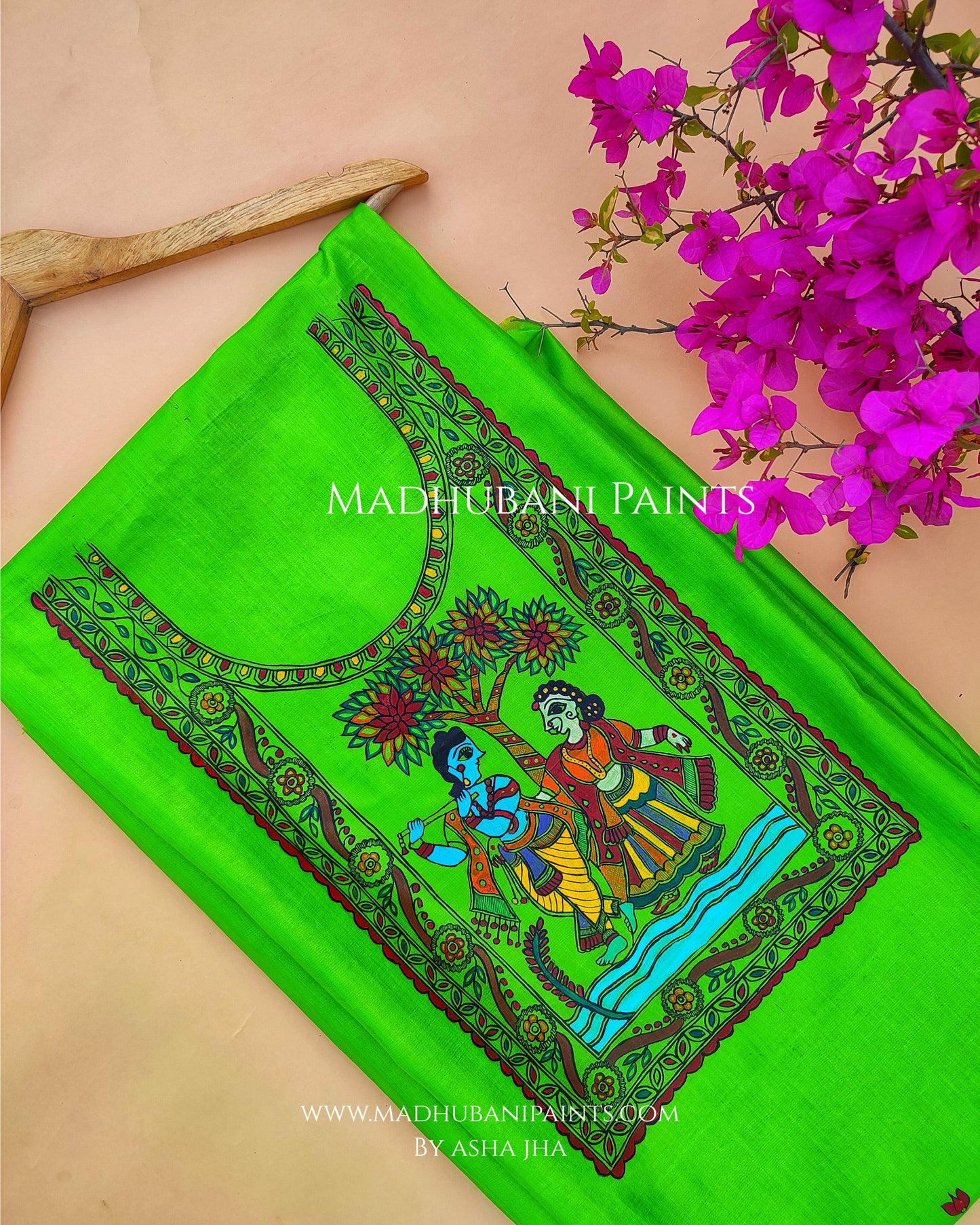 RADHA RAMAN Hand-painted Unstitched Handloom Tussar Silk Kurta