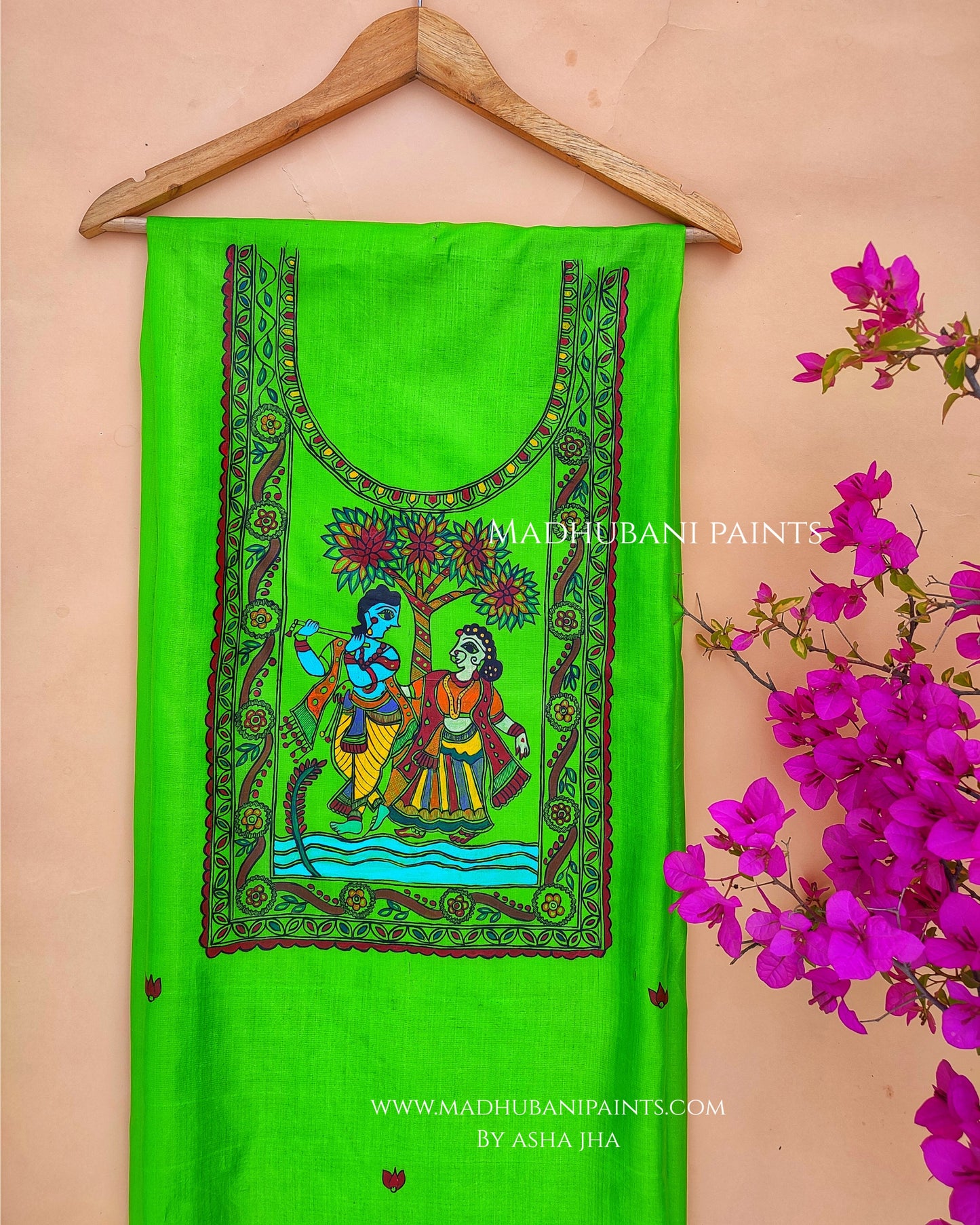 RADHA RAMAN Hand-painted Unstitched Handloom Tussar Silk Kurta