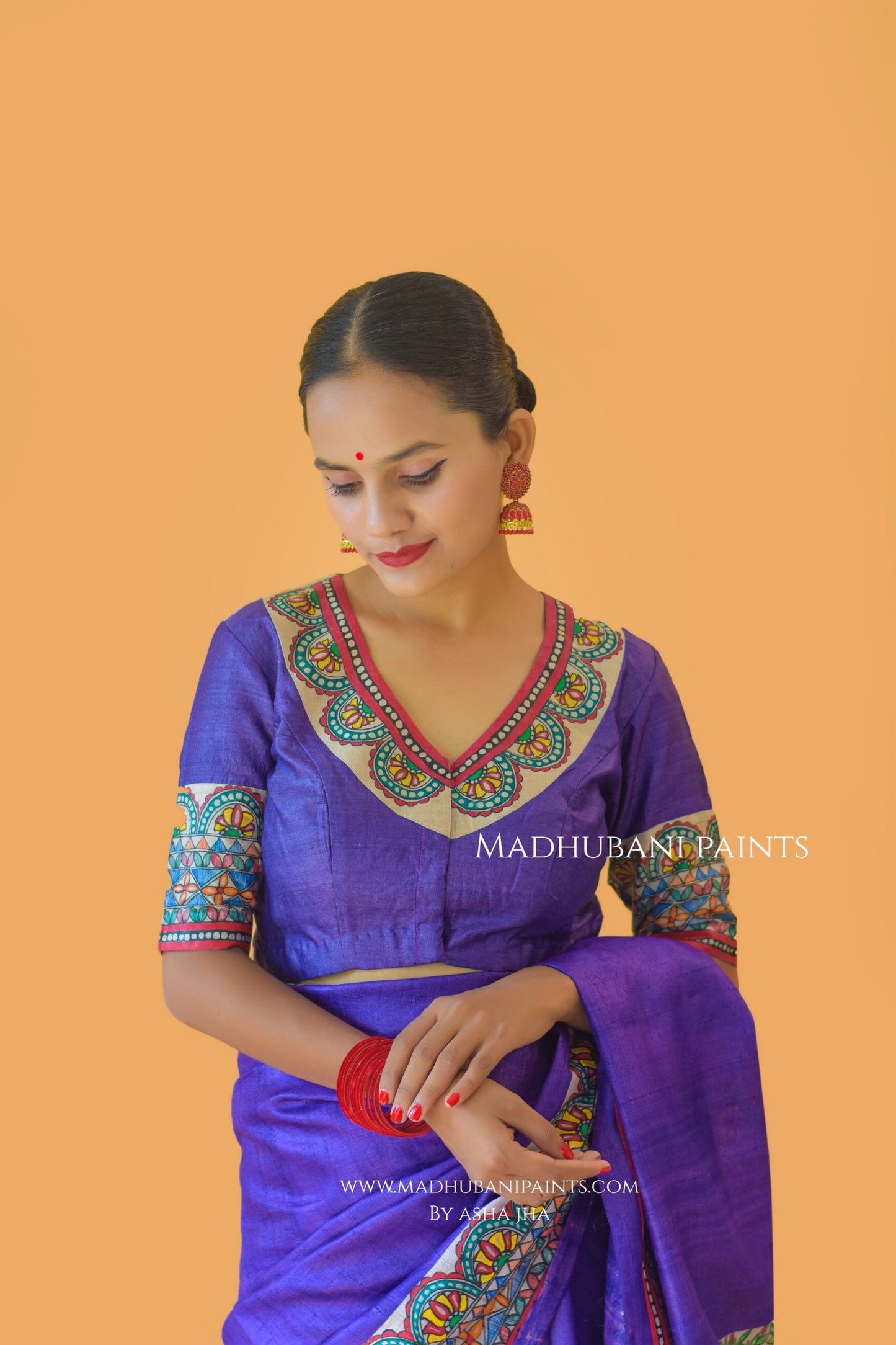 'MANOHARA' Tussar Silk Hand-Painted Madhubani Saree Blouse set