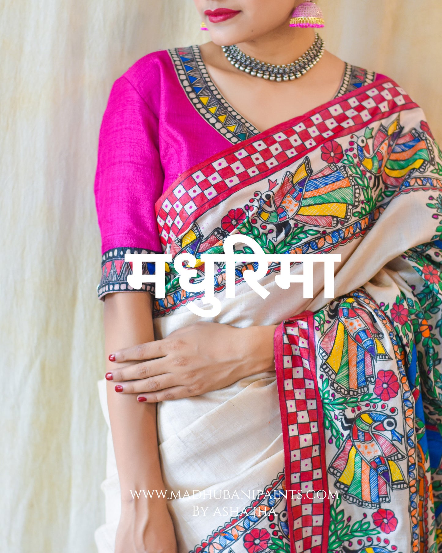 MADHURIMA Hand-painted Madhubani Tussar Silk Saree