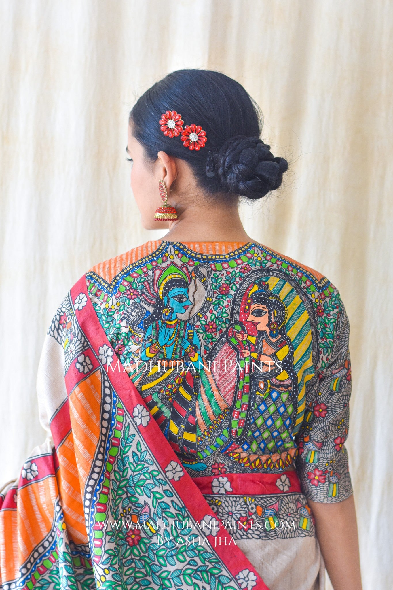 RAM SITA SWAYAMBAR Hand-painted Tusaar Silk Saree Blouse Set