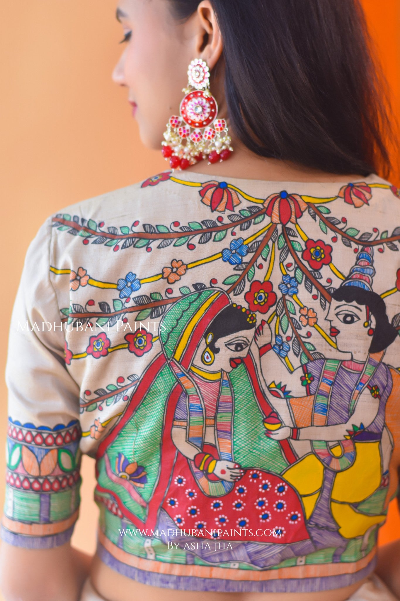 MITHILANCHAL VIVAH Hand-painted Madhubani Tussar Silk Saree Blouse Set