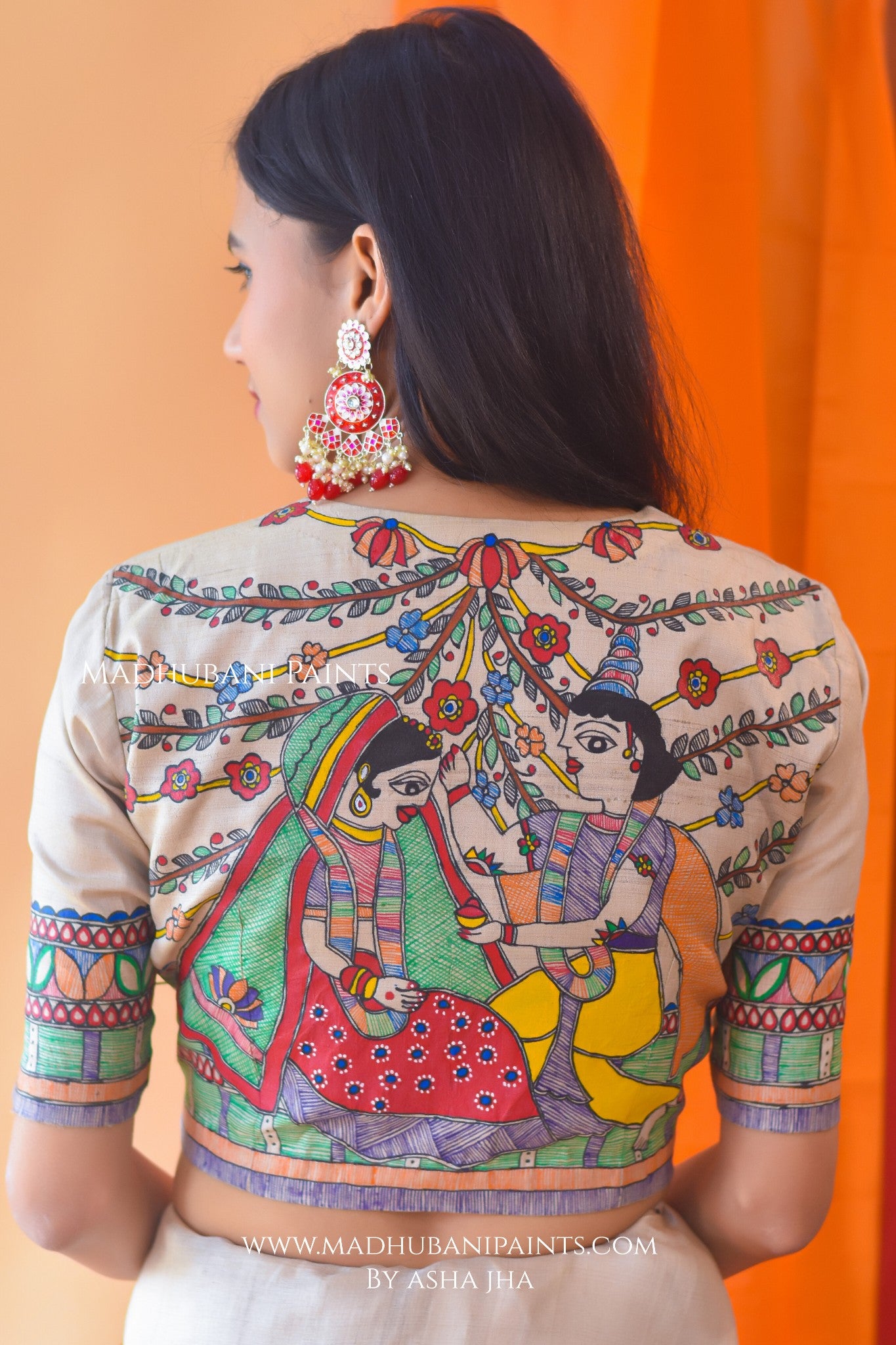 MITHILANCHAL VIVAH Hand-painted Madhubani Tussar Silk Saree Blouse Set