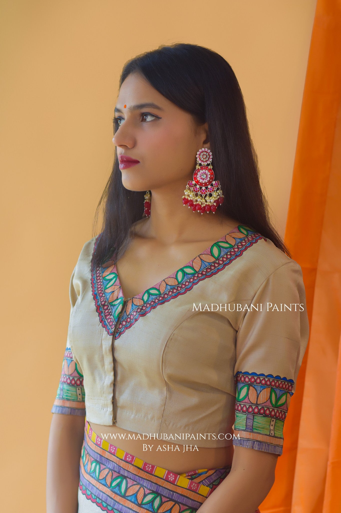 MITHILANCHAL VIVAH Hand-painted Madhubani Tussar Silk Saree Blouse Set