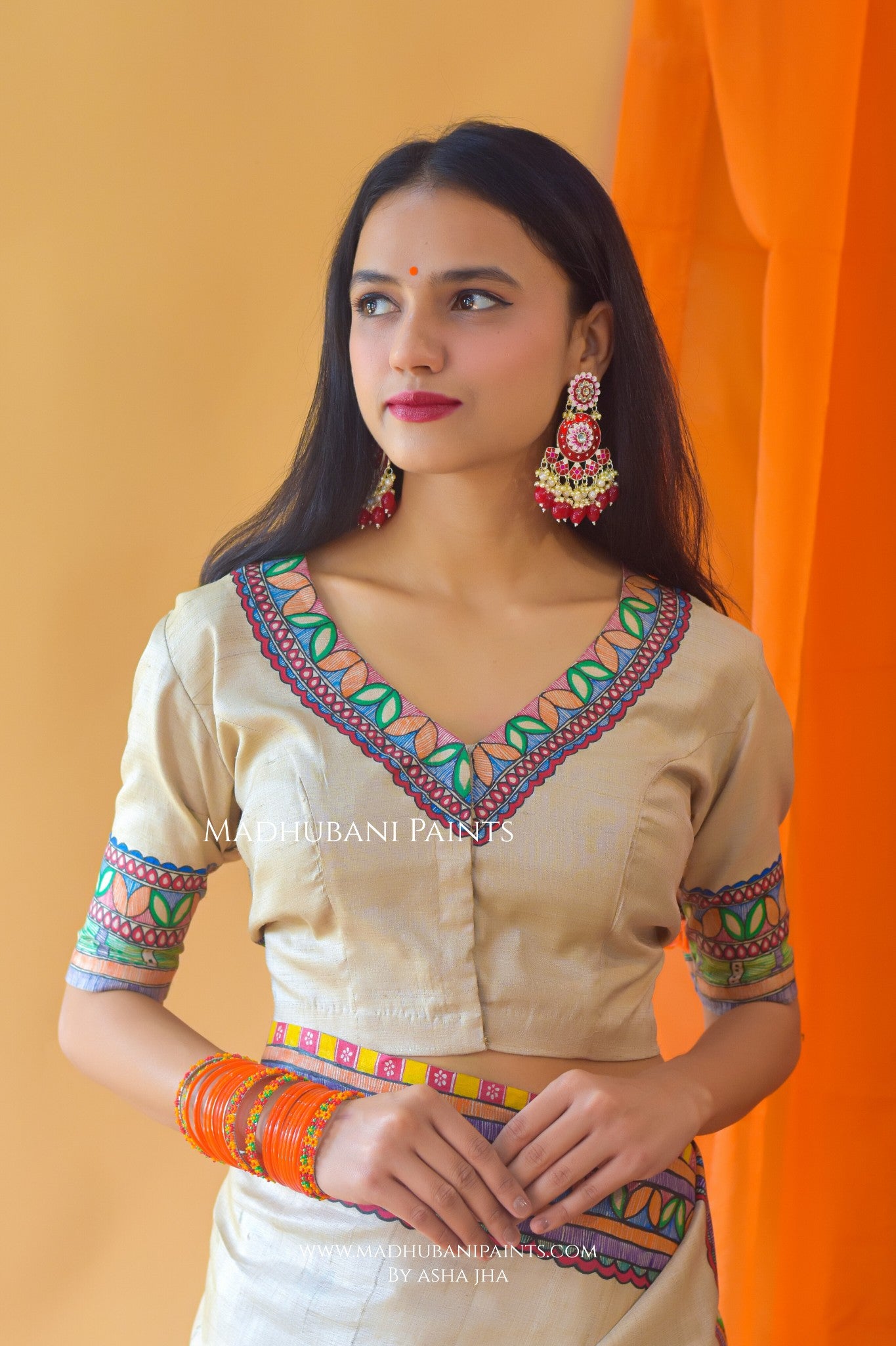 MITHILANCHAL VIVAH Hand-painted Madhubani Tussar Silk Blouse