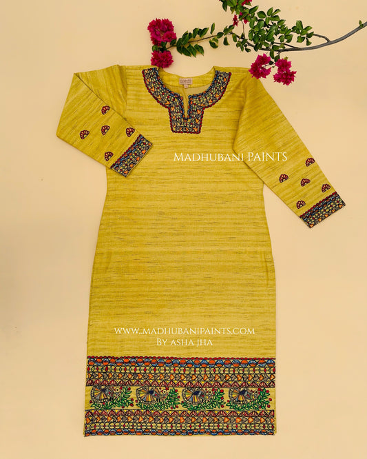 MANOHAR Handloom Hand-painted Madhubani Cotton Stitched Kurta
