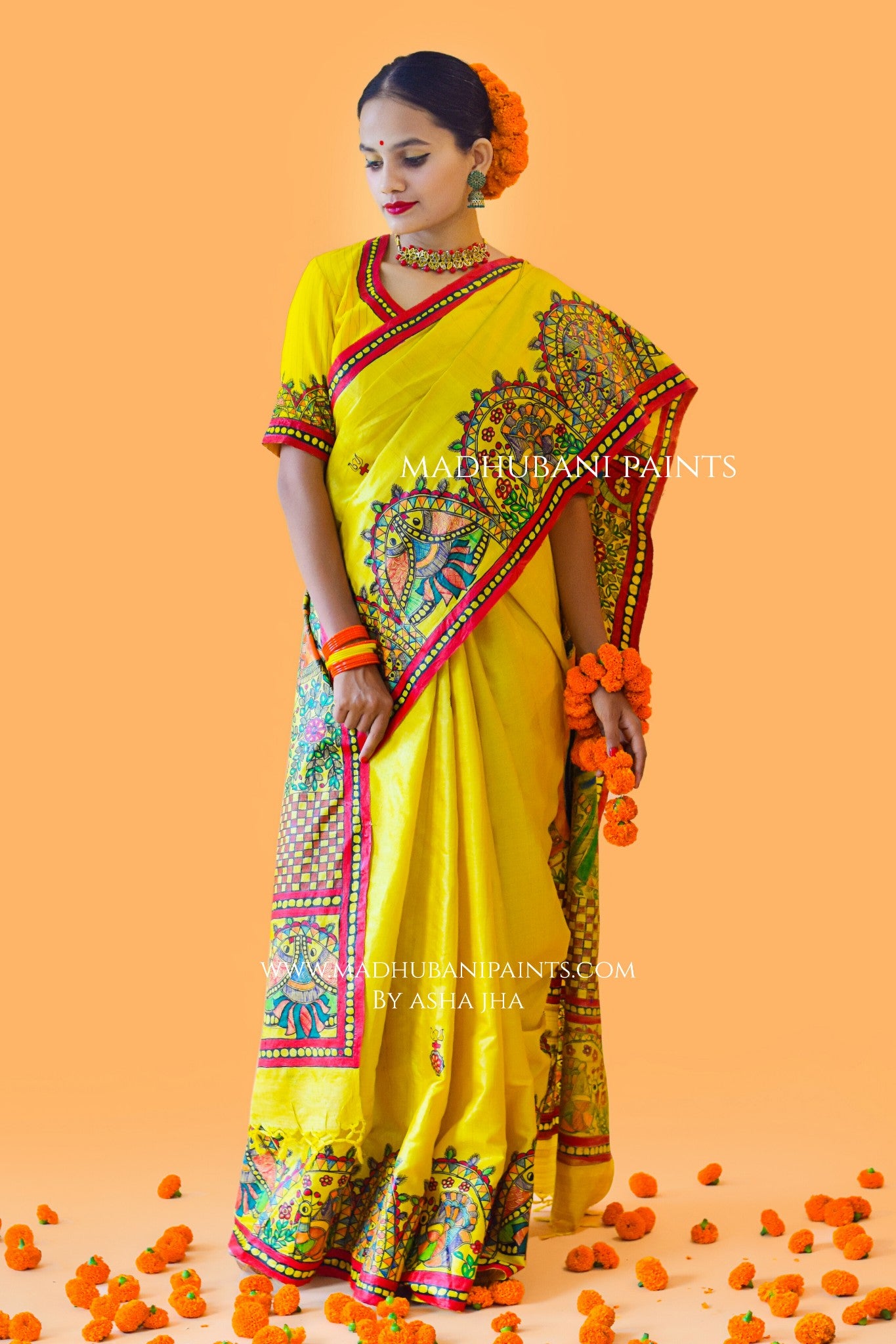 SHIV PARVATI VIVAH Hand-painted Madhubani Tussar Silk Saree