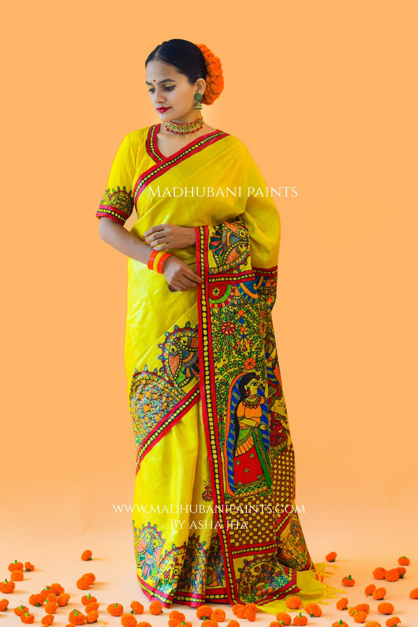 SHIV PARVATI VIVAH Hand-painted Madhubani Tussar Silk Saree