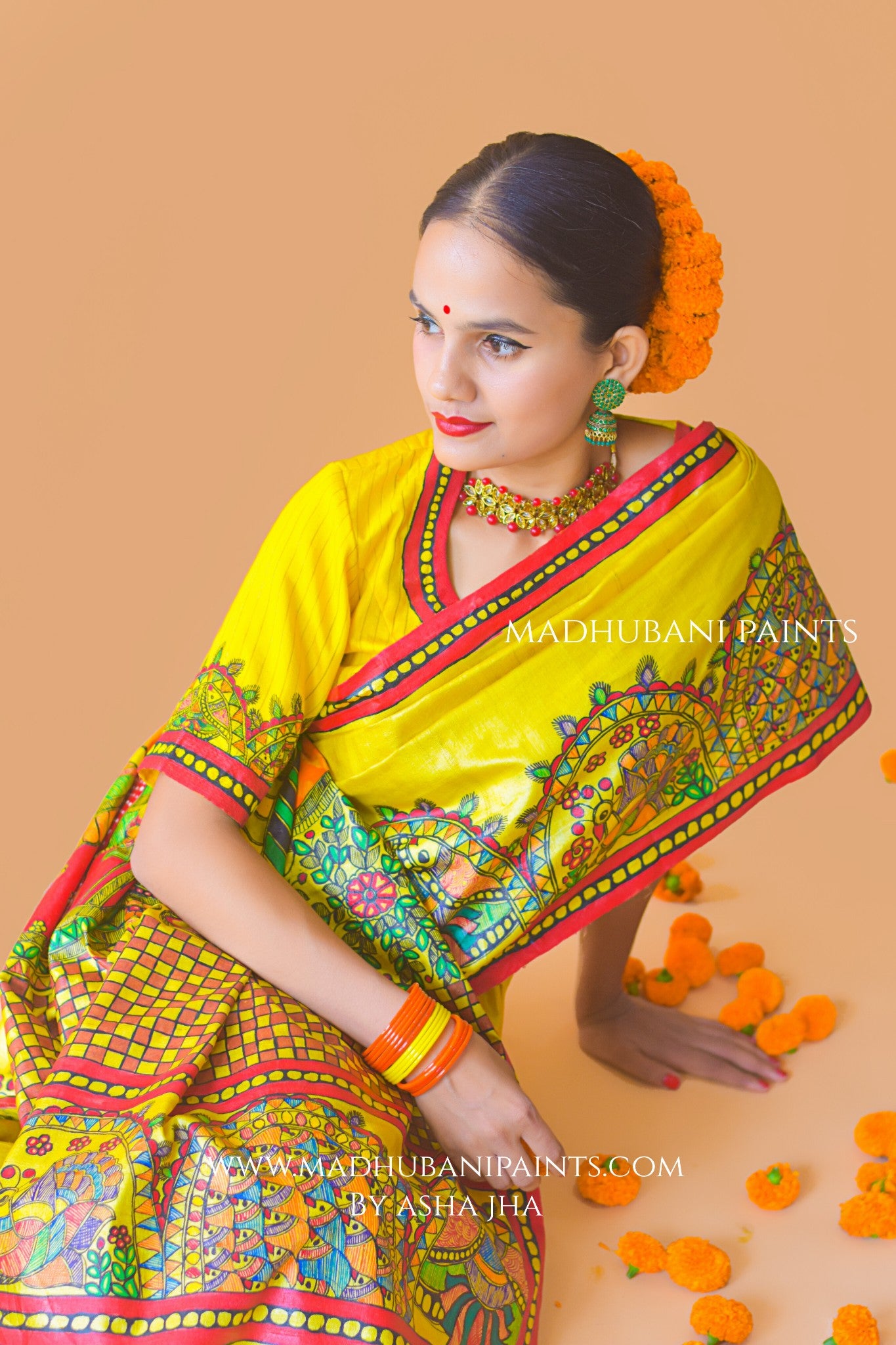 SHIV PARVATI VIVAH Hand-painted Madhubani Tussar Silk Saree