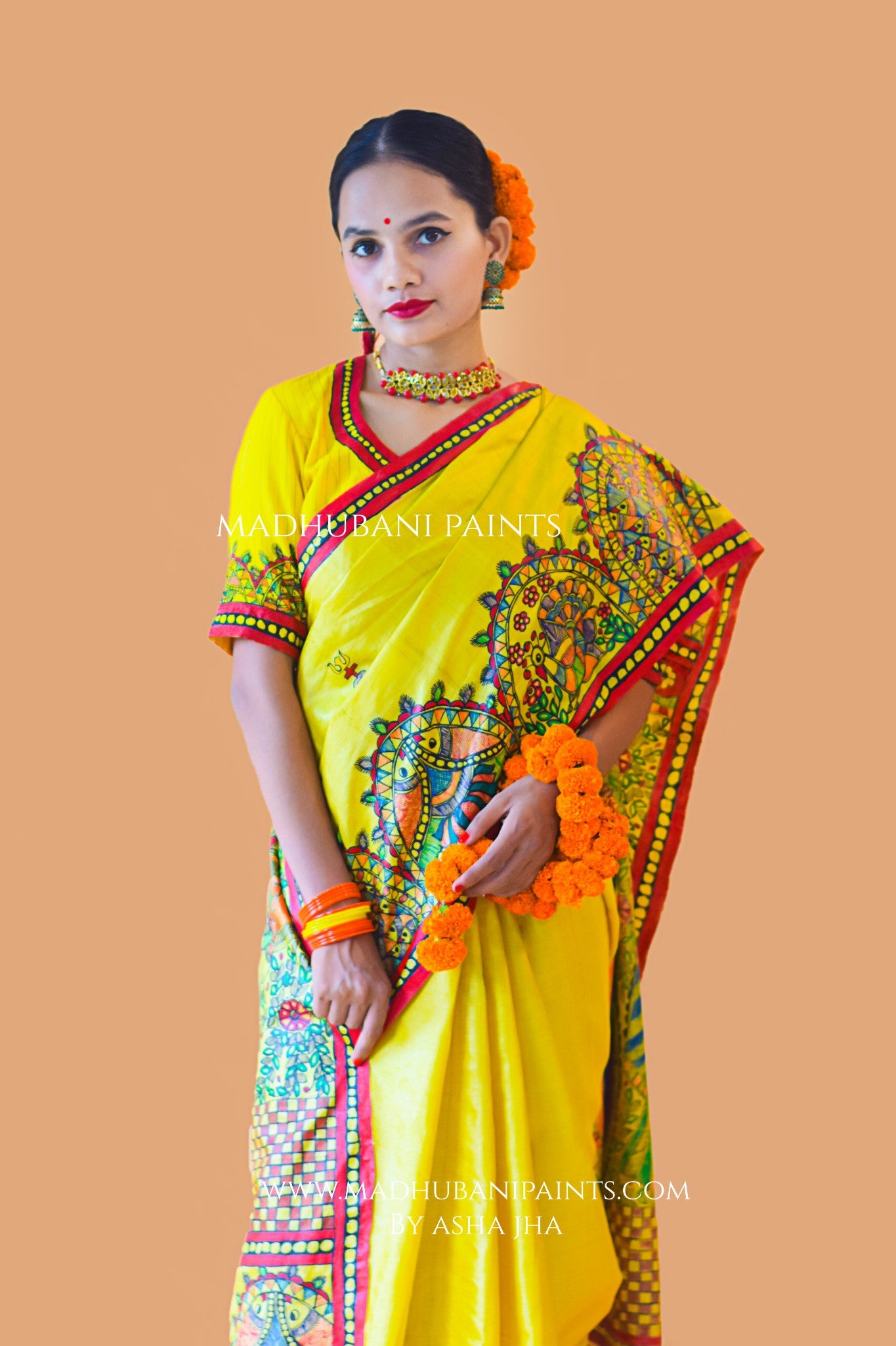 SHIV PARVATI VIVAH Hand-painted Madhubani Tussar Silk Saree