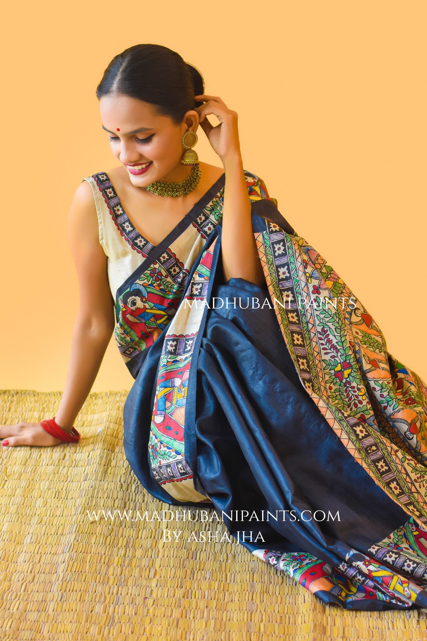 GODNA DOLI Hand-painted Madhubani Saree