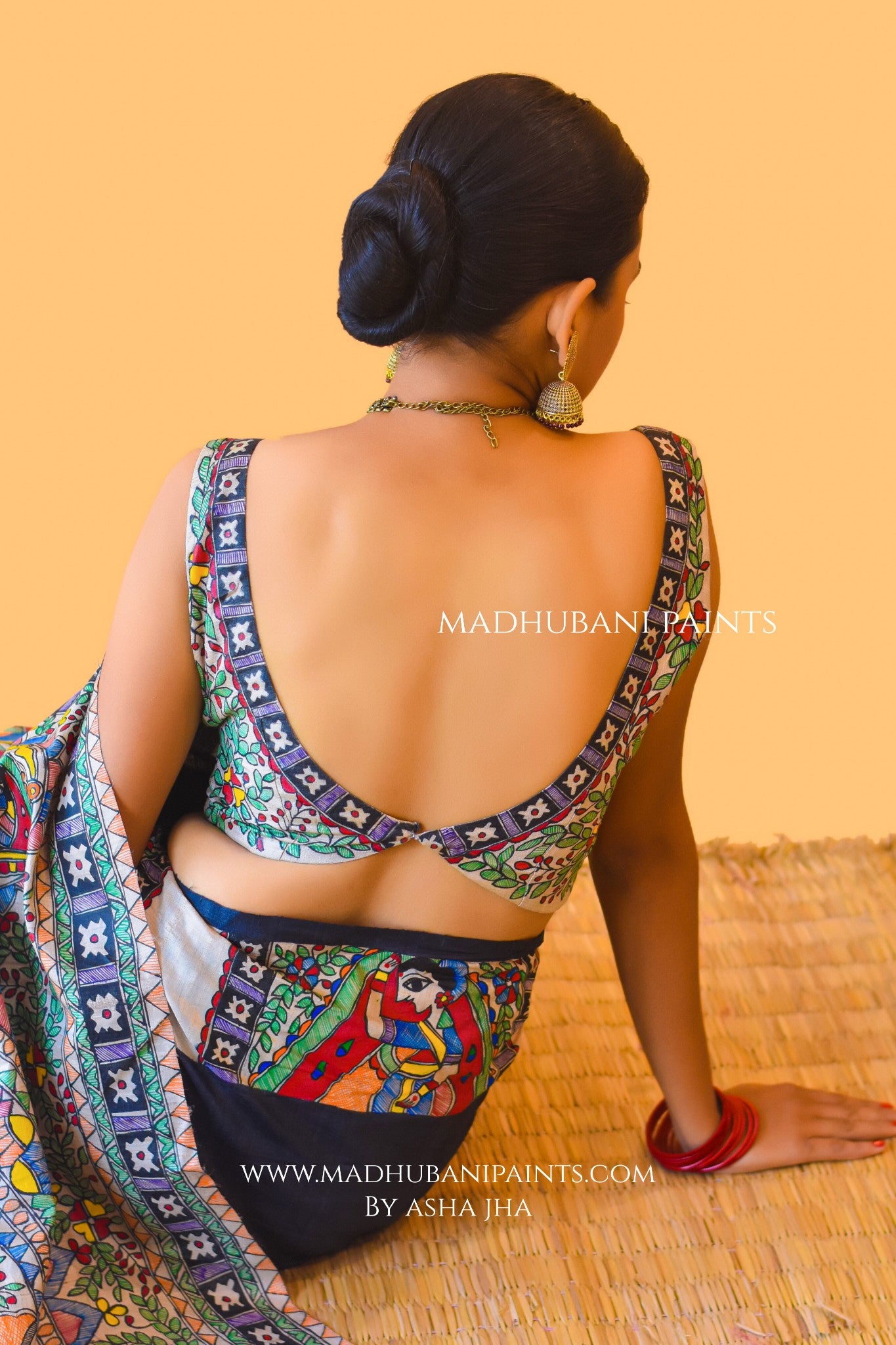 GODNA DOLI Hand-painted Madhubani Saree Blouse set