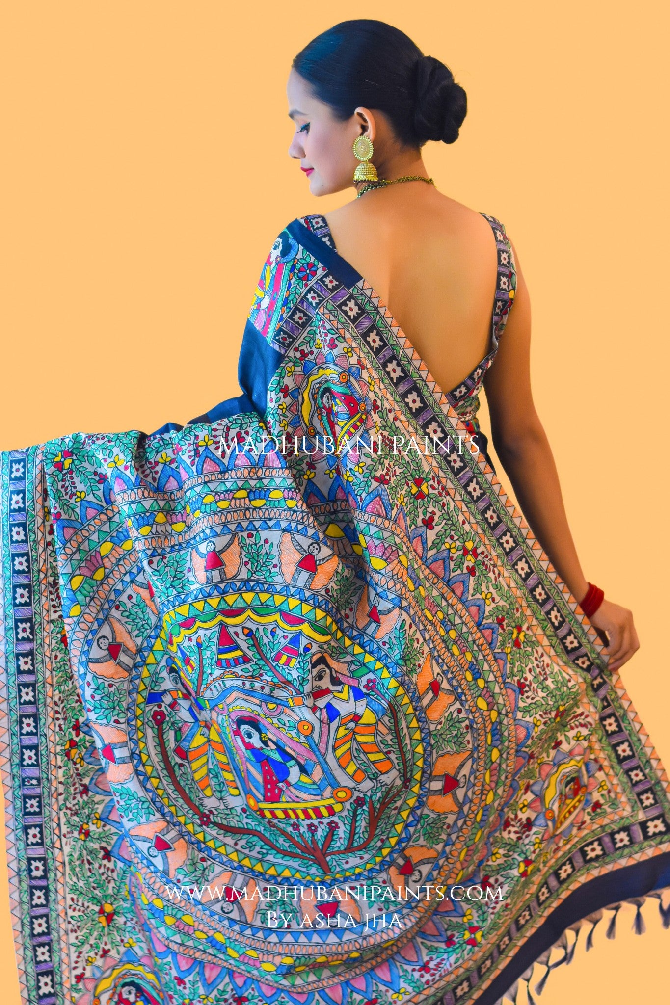 GODNA DOLI Hand-painted Madhubani Saree Blouse set