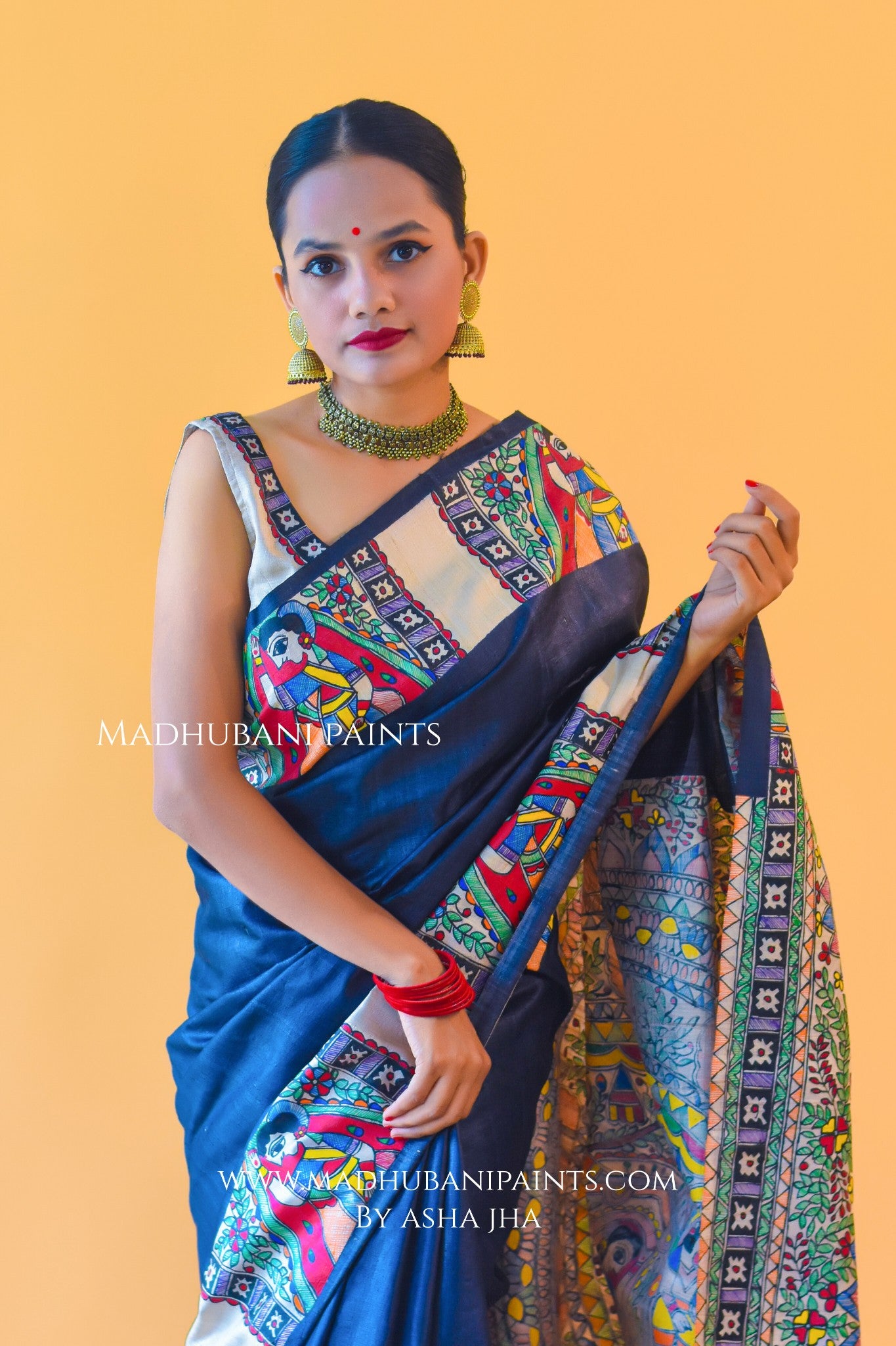 GODNA DOLI Hand-painted Madhubani Saree