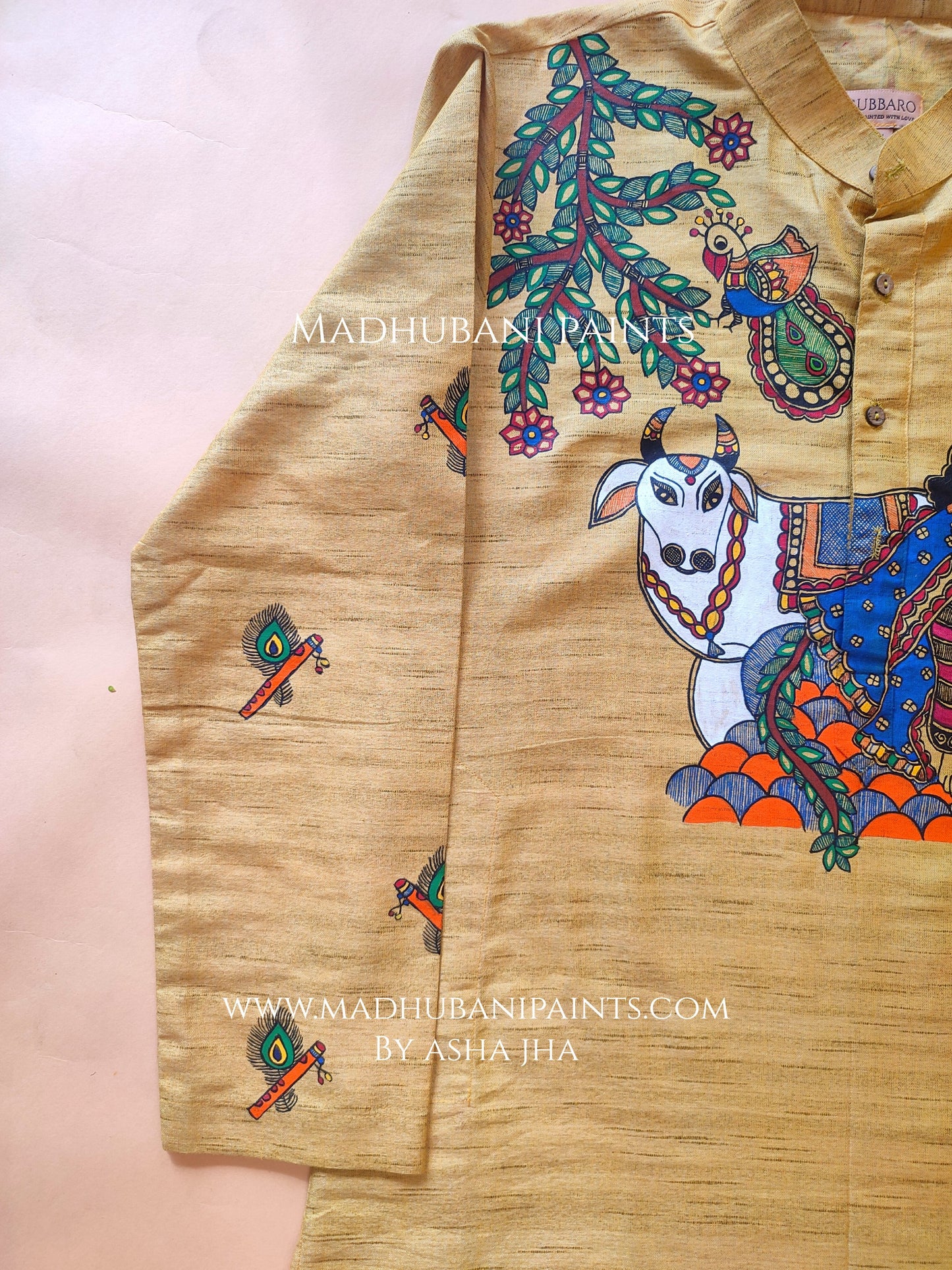 Radha Krishna Hand-painted Handloom Men's Cotton Kurta