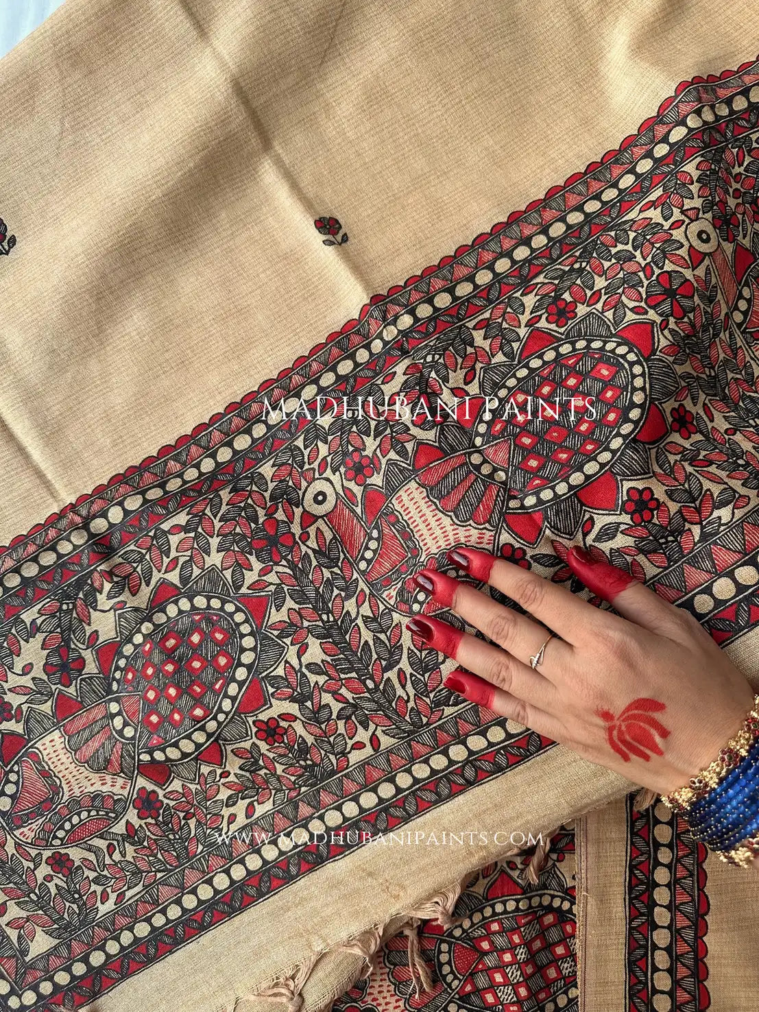 Mayur Vihar Hand-painted Madhubani Painting Cotton Unstitched Suit Set