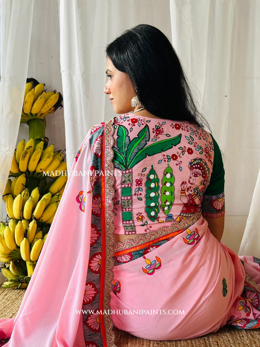 Chhath Puja Baratiya Handpainted Madhubani Cotton Blouse