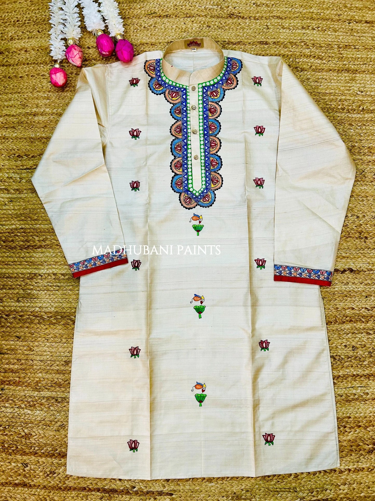 Bagiya Hand-painted Yellow Madhubani Men's Tussar Silk Kurta