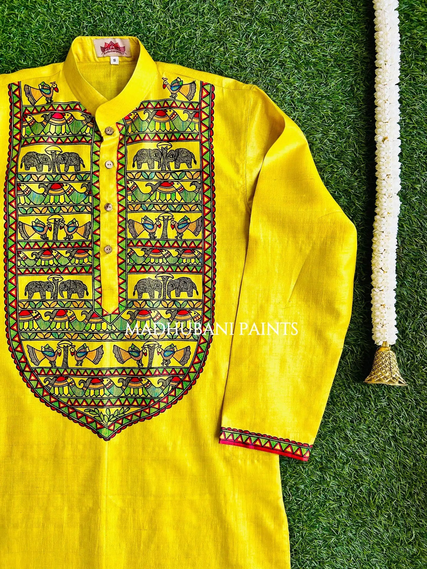 Mithila Van with Boota Hand-painted Madhubani Men's Tussar Silk Kurta