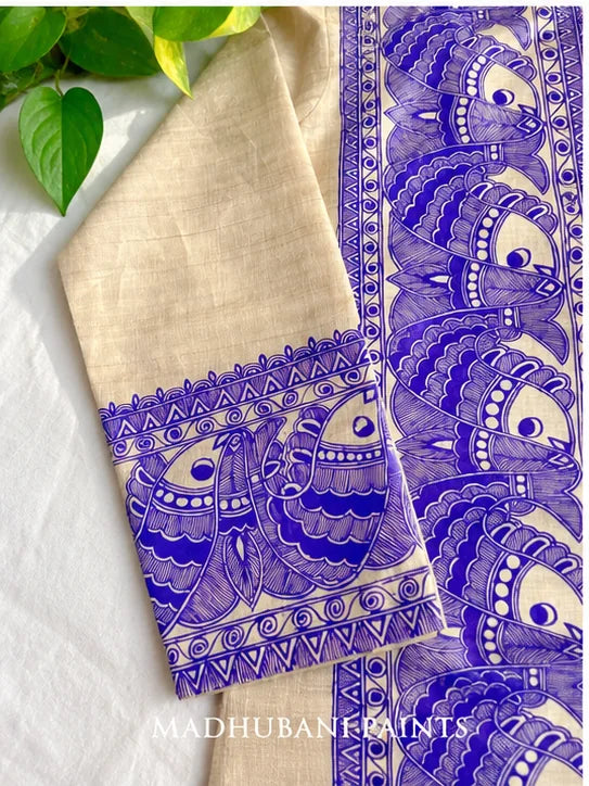NEELA SURMAI SAMUNDAR Hand-painted Madhubani Men's Tussar Silk Kurta