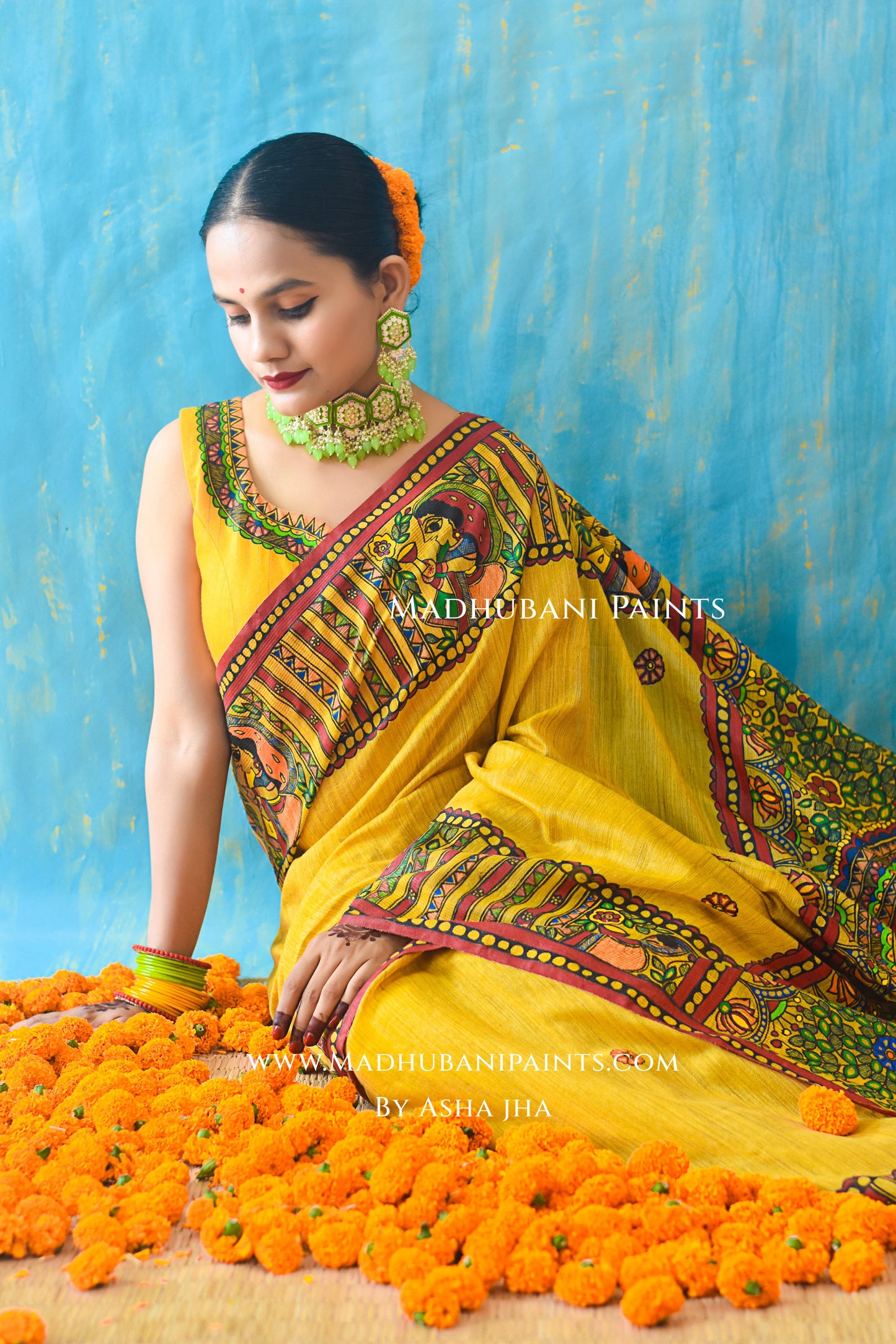 KAMESHWARI Madhubani Hand-painted Chanderi Silk Saree
