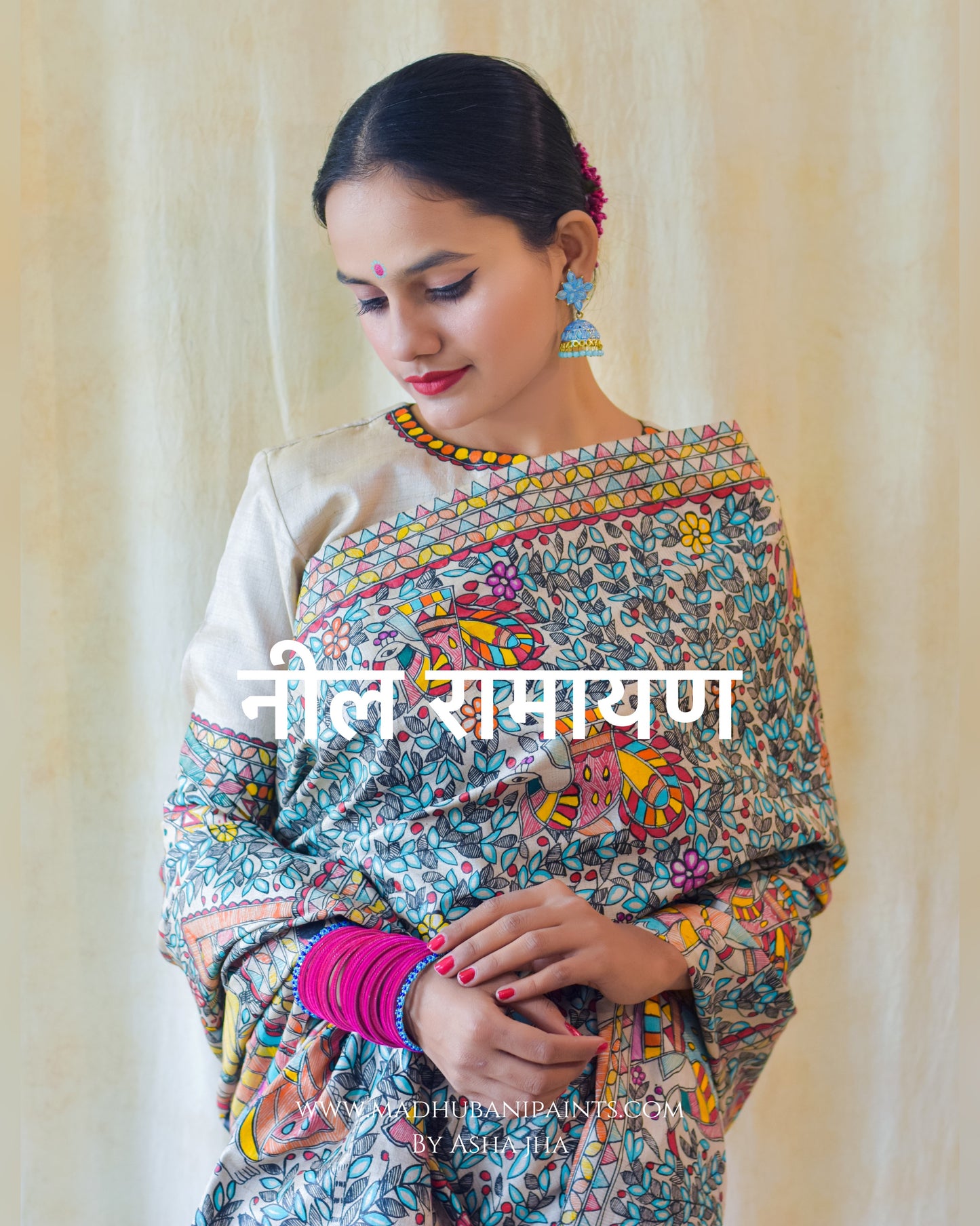 NEEL RAMAYAN Half Work Hand-painted Madhubani Tussar Silk Blouse